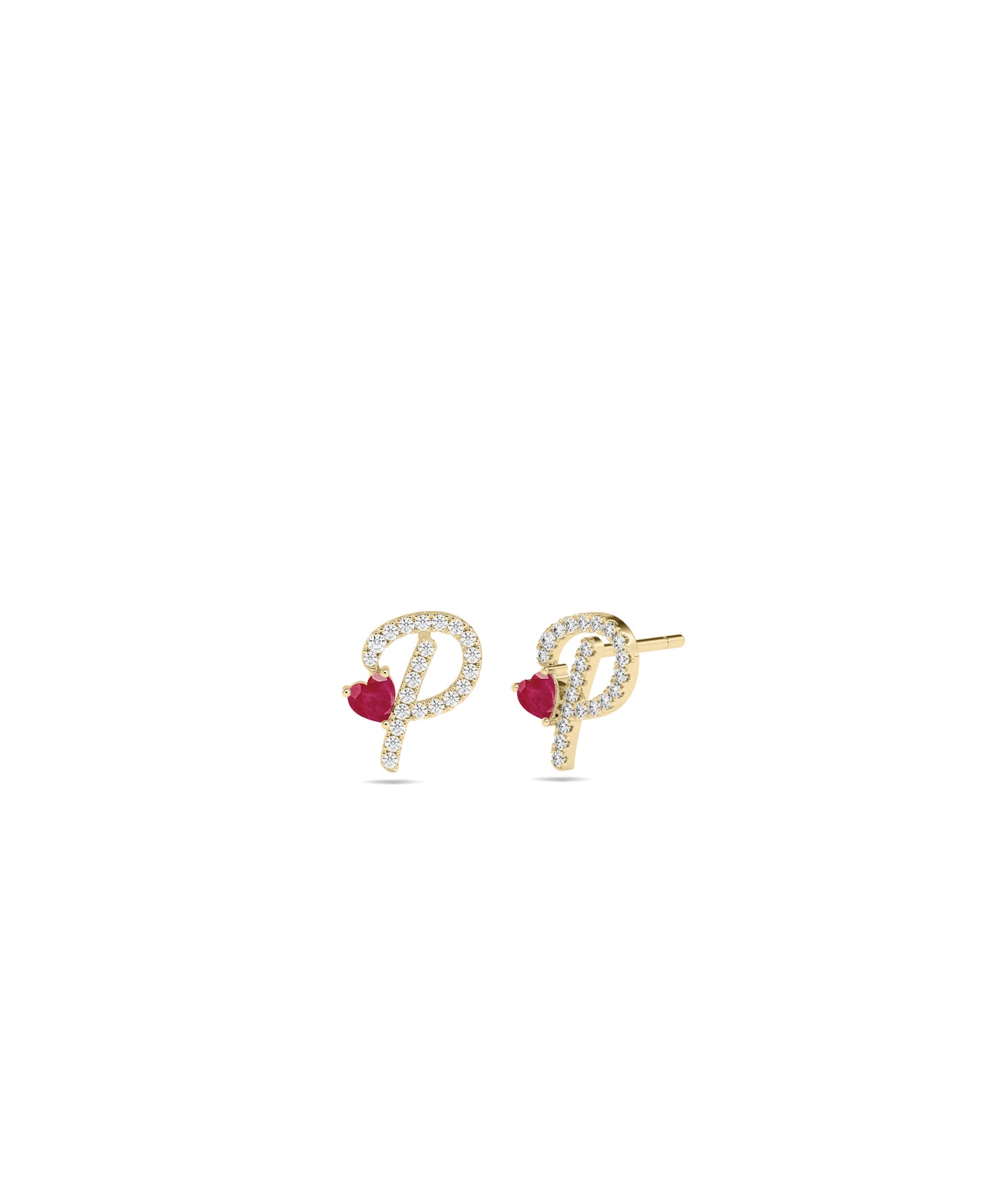 Diamond Initial with Solitaire Stud Earrings