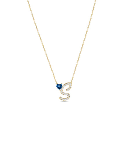 Diamond Initial with Solitaire Necklace - diamond necklace