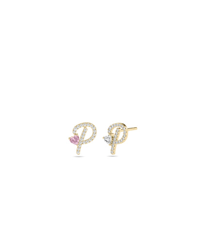 Diamond Initial with Solitaire Stud Earrings - everyday jewelry