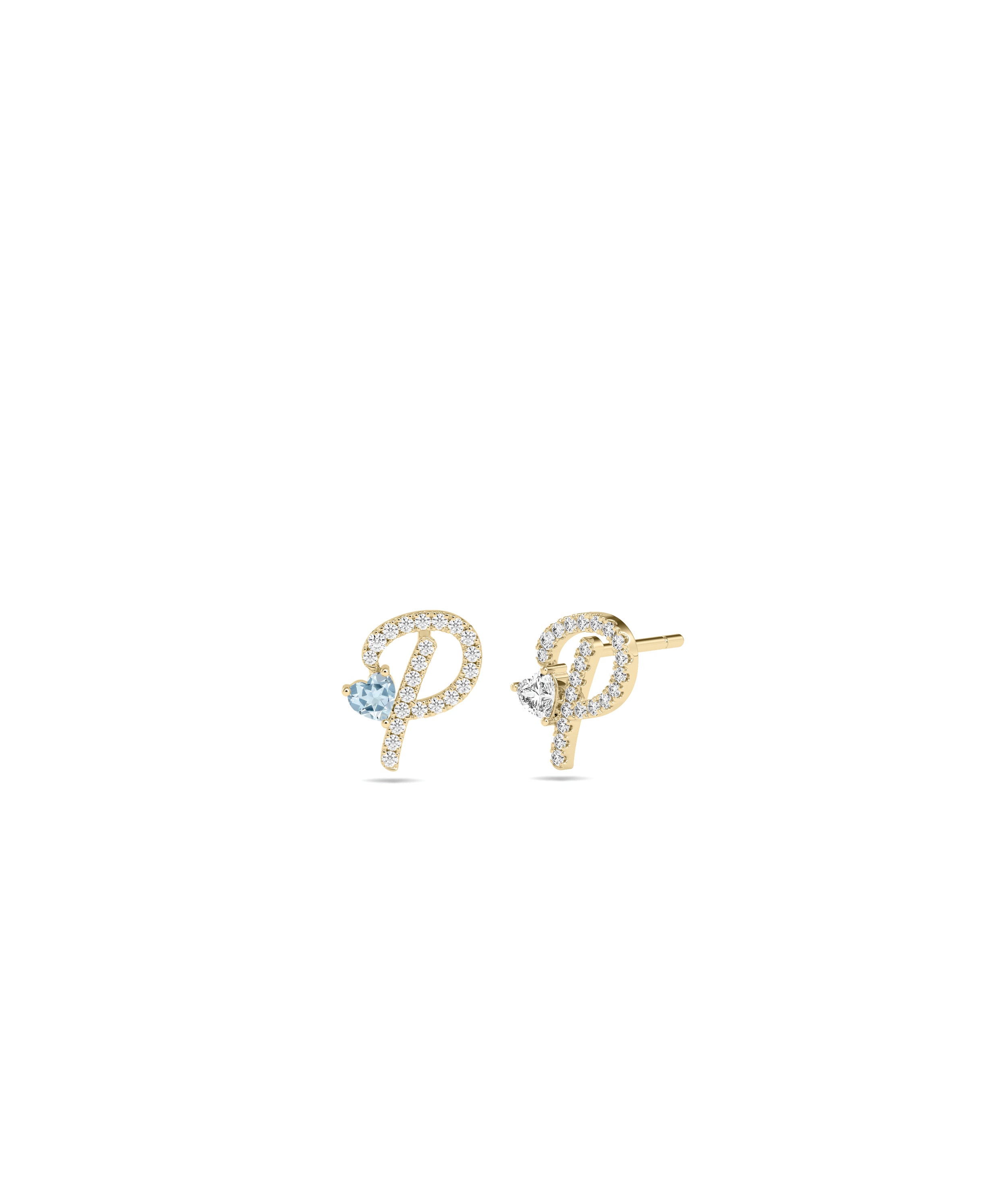 Diamond Initial with Solitaire Stud Earrings - everyday jewelry