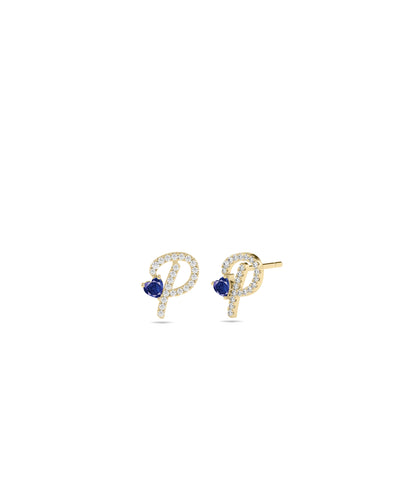 Diamond Initial with Solitaire Stud Earrings - everyday jewelry