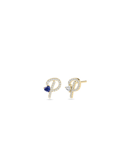 Diamond Initial with Solitaire Stud Earrings - everyday jewelry