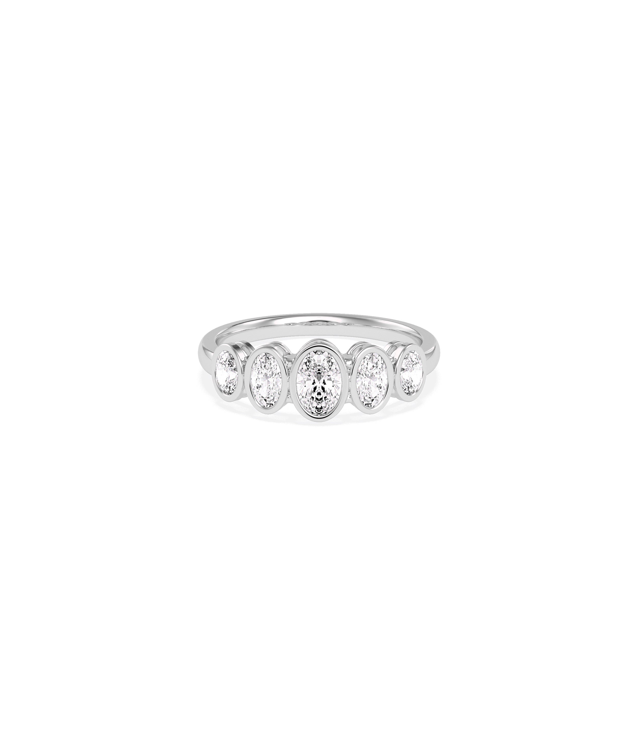 5 Stone Graduating Bezel Set Oval Diamond Band Ring | Everyday Jewelry