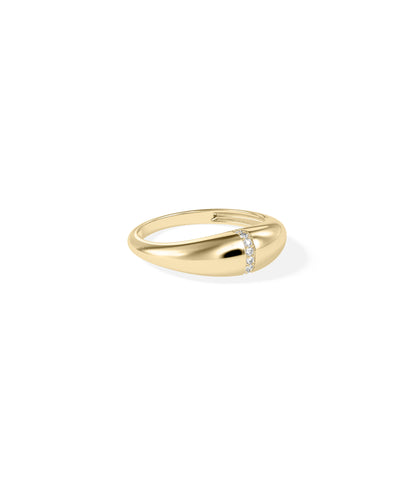 Diamond Line Dome Band Ring | Elegant 14k Gold Engagement Ring