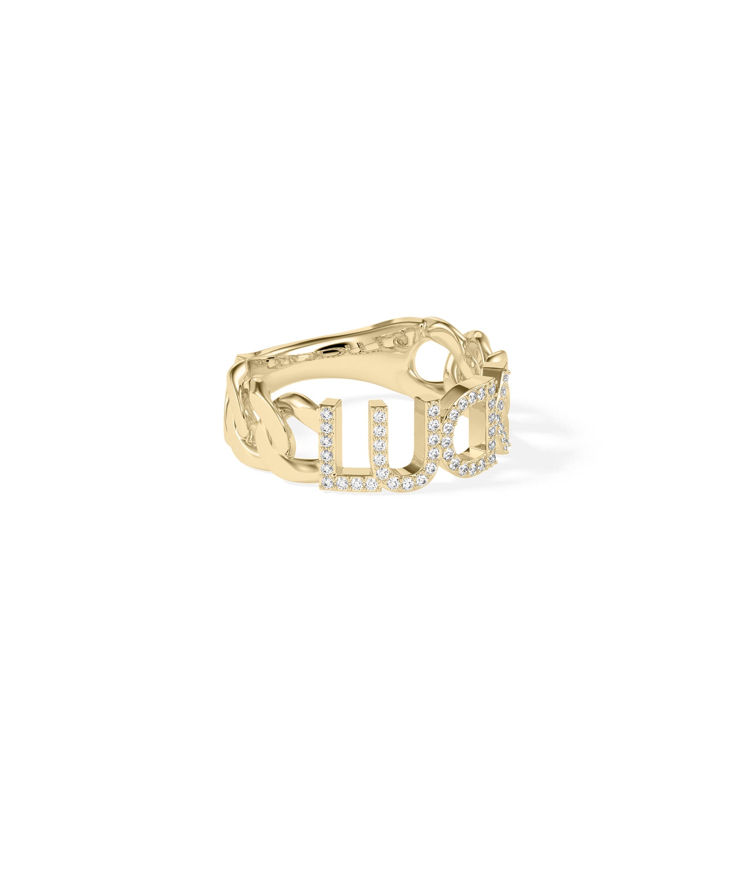 Mantra Diamond Pave Name Curb Link Ring