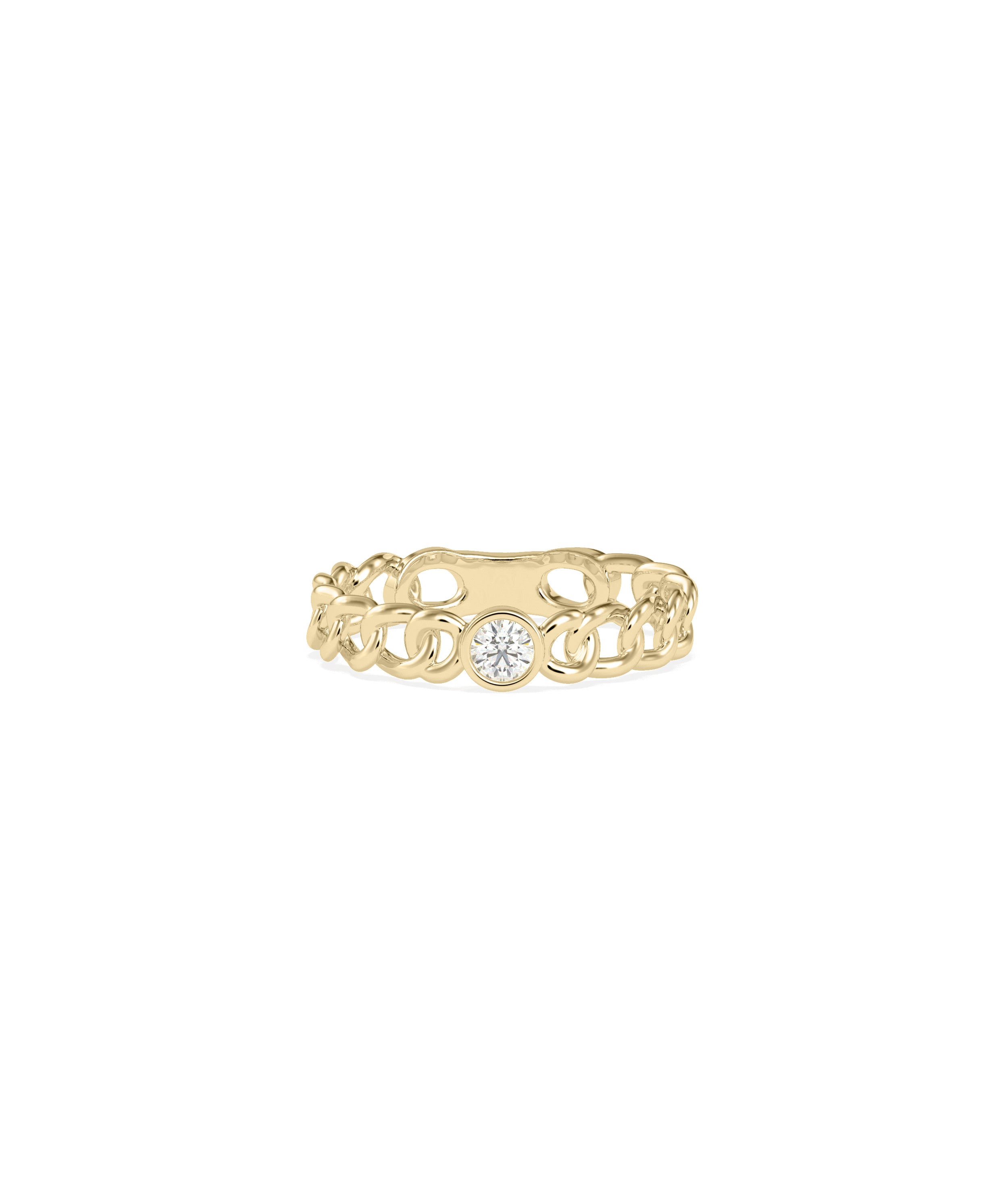 "Diamond Solitaire Curb Link Ring - Elegant Diamond Band Ring