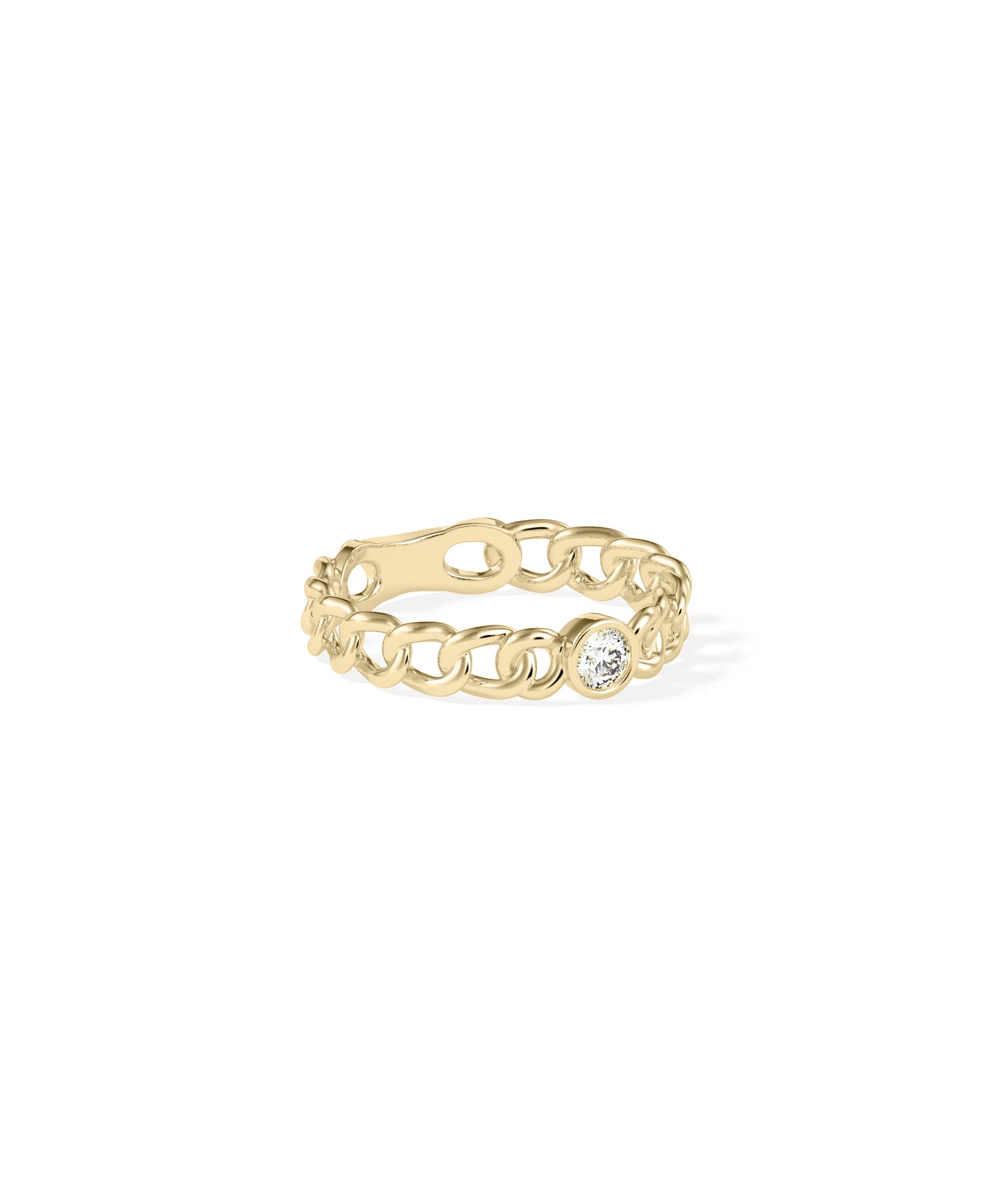 "Diamond Solitaire Curb Link Ring - Elegant Diamond Band Ring