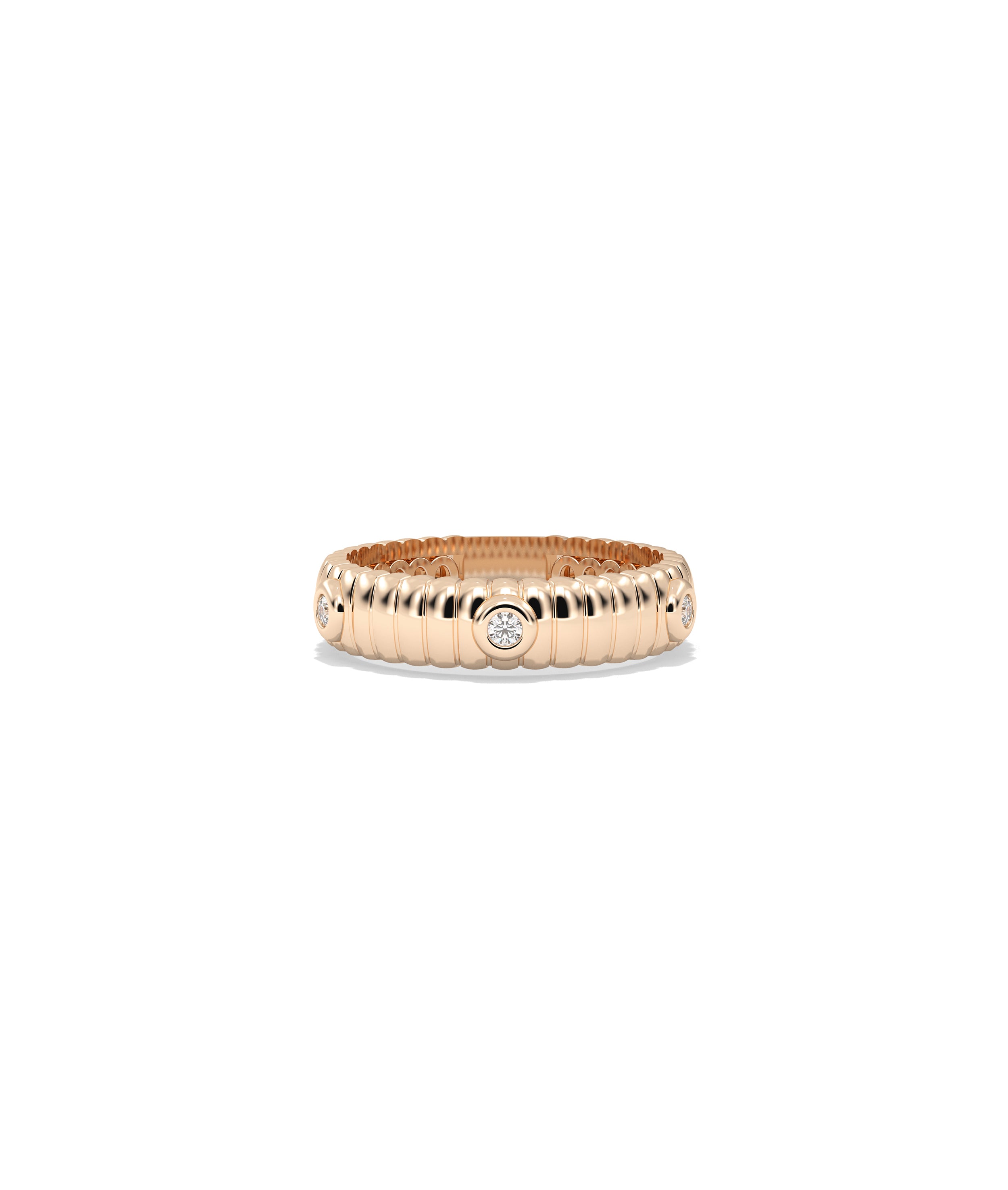 Diamond Station Groove Band Ring