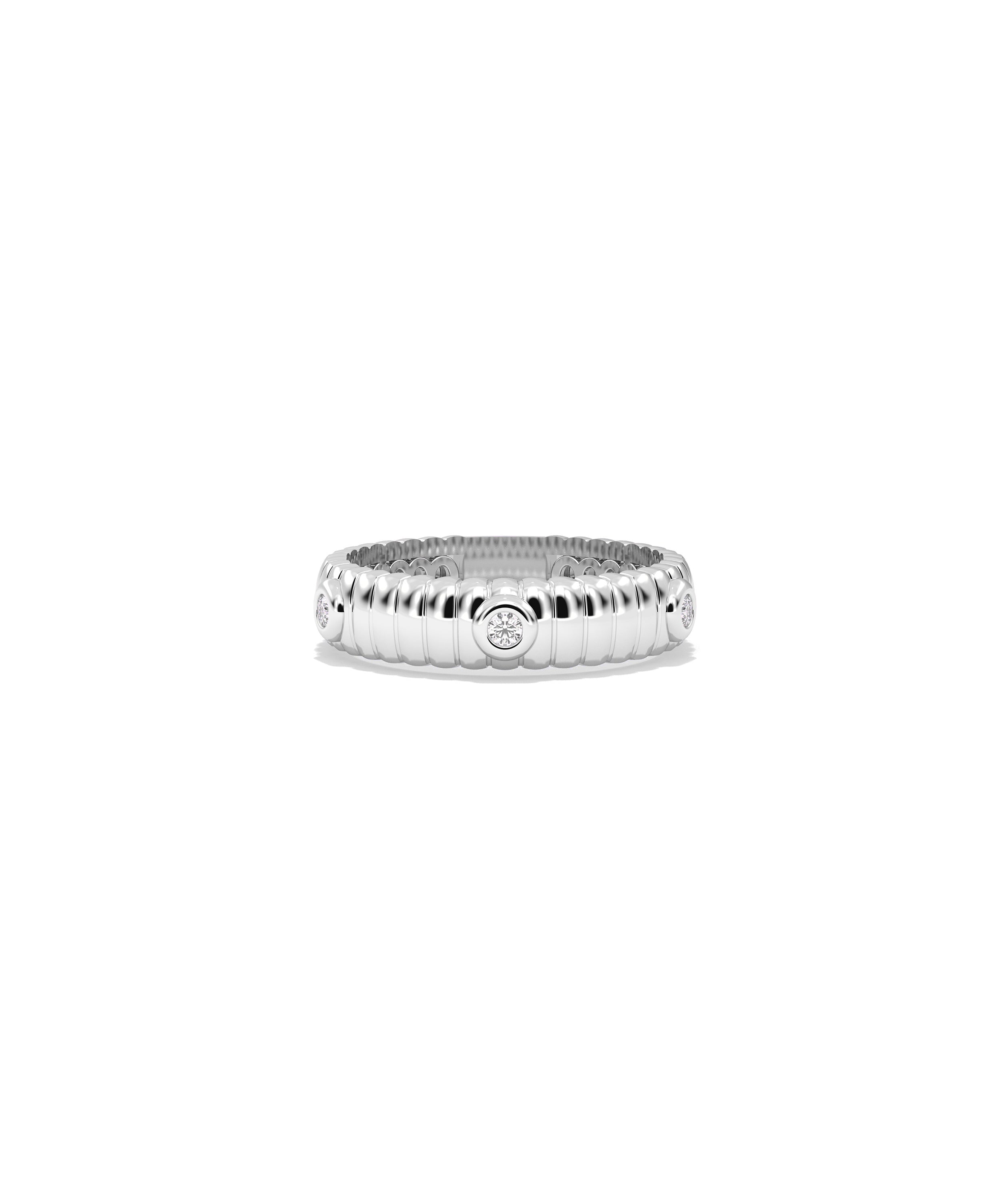 Diamond Station Groove Band Ring