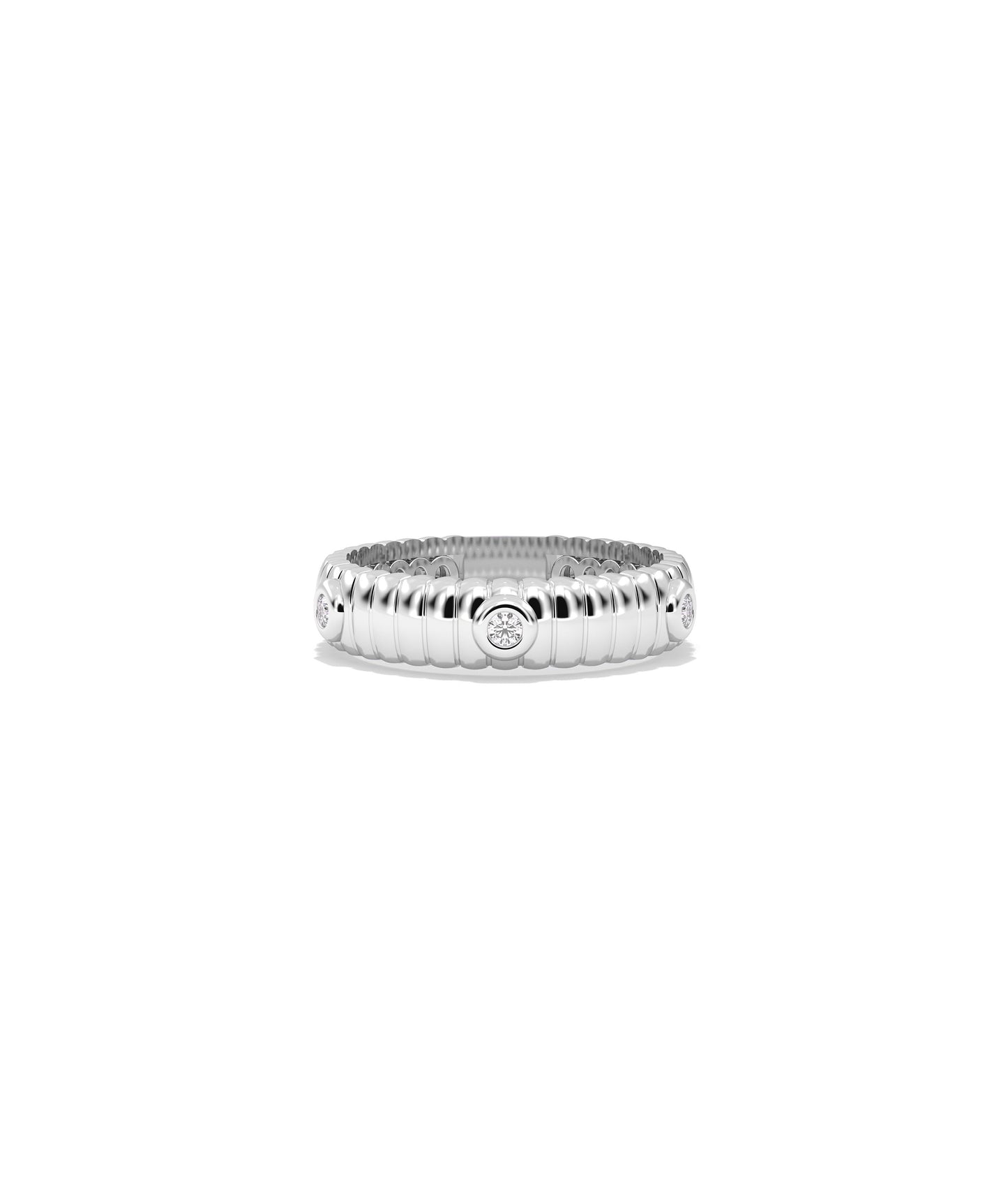 Diamond Station Groove Band Ring