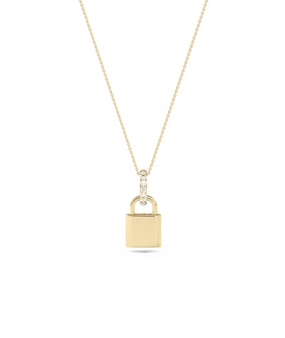 Gold Lock Charm with Diamond Bail Charm