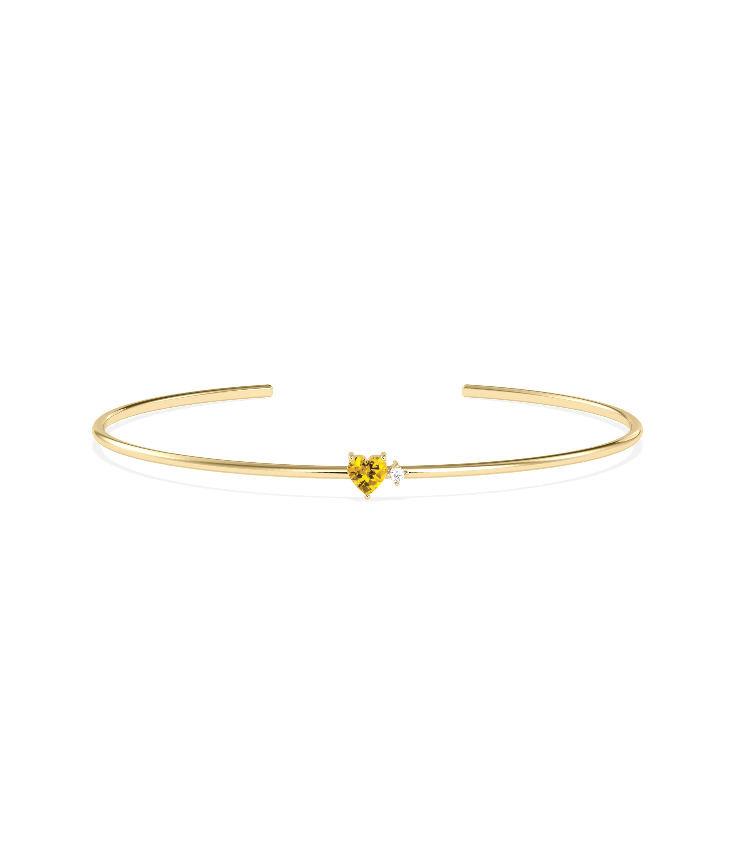 Heart Shape Birthstone and Diamond Open Cuff Bangle | Diamond Bangles