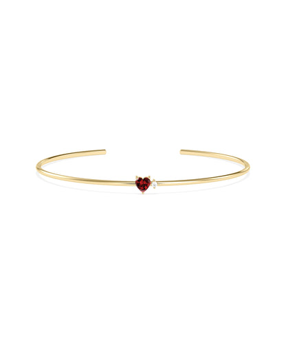 Heart Shape Birthstone and Diamond Open Cuff Bangle | Diamond Bangles