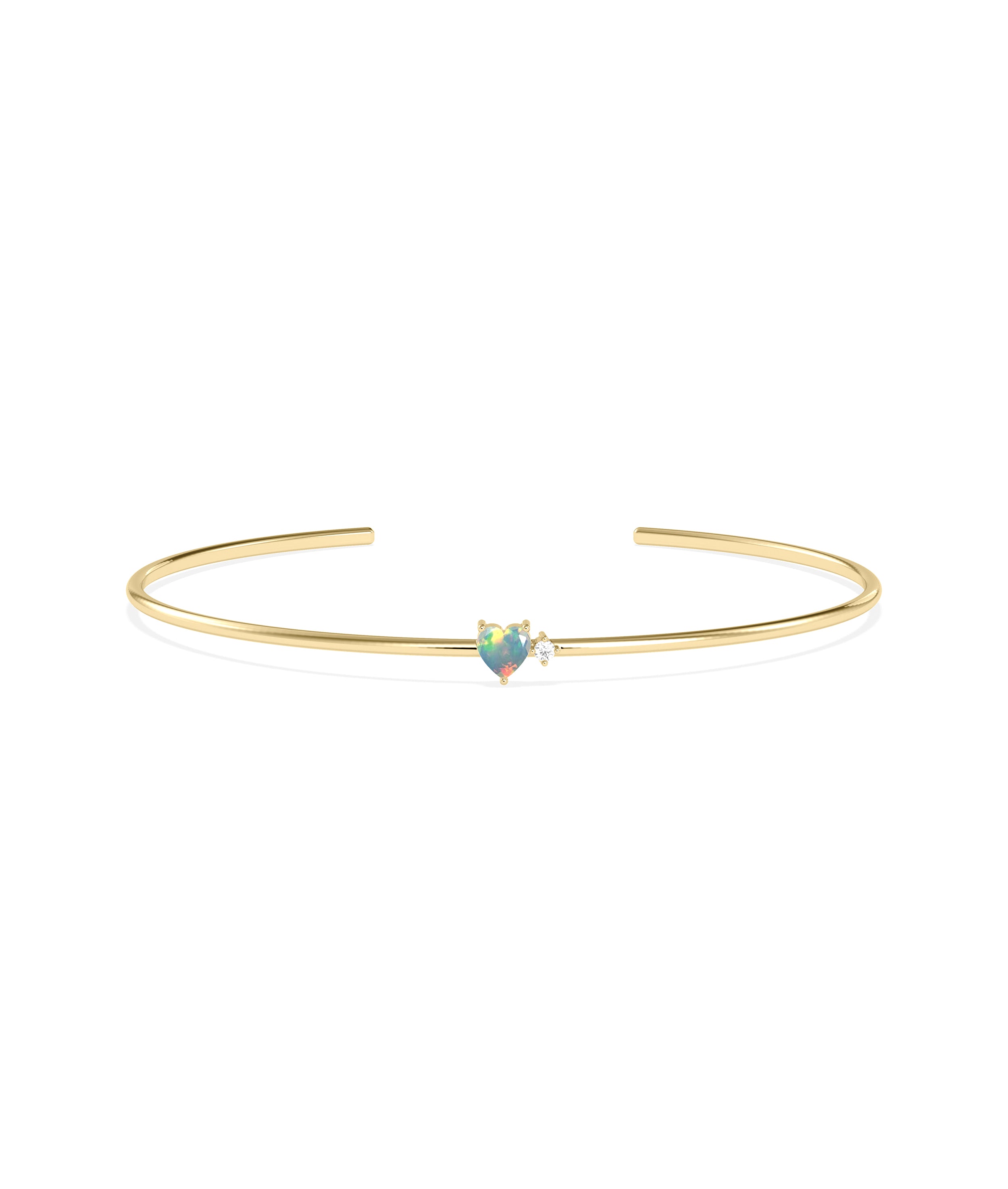 Heart Shape Birthstone and Diamond Open Cuff Bangle | Diamond Bangles