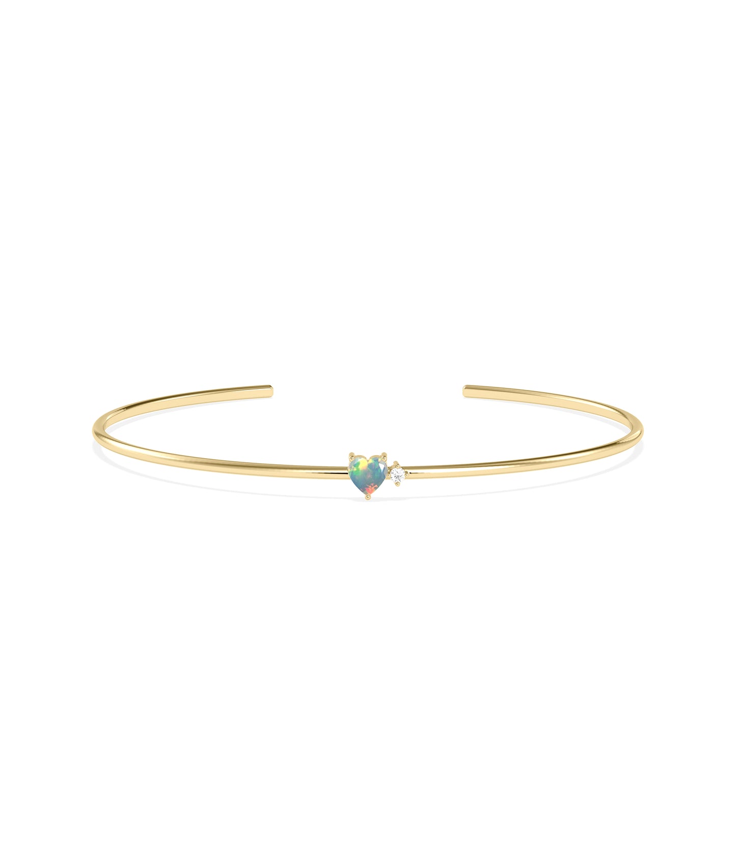 Heart Shape Birthstone and Diamond Open Cuff Bangle | Diamond Bangles