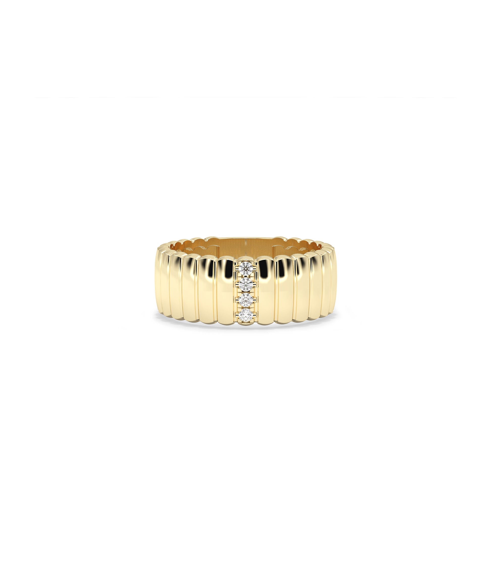 "Wide Single Row Diamond Groove Band Ring - Elegant Diamond Band Ring"