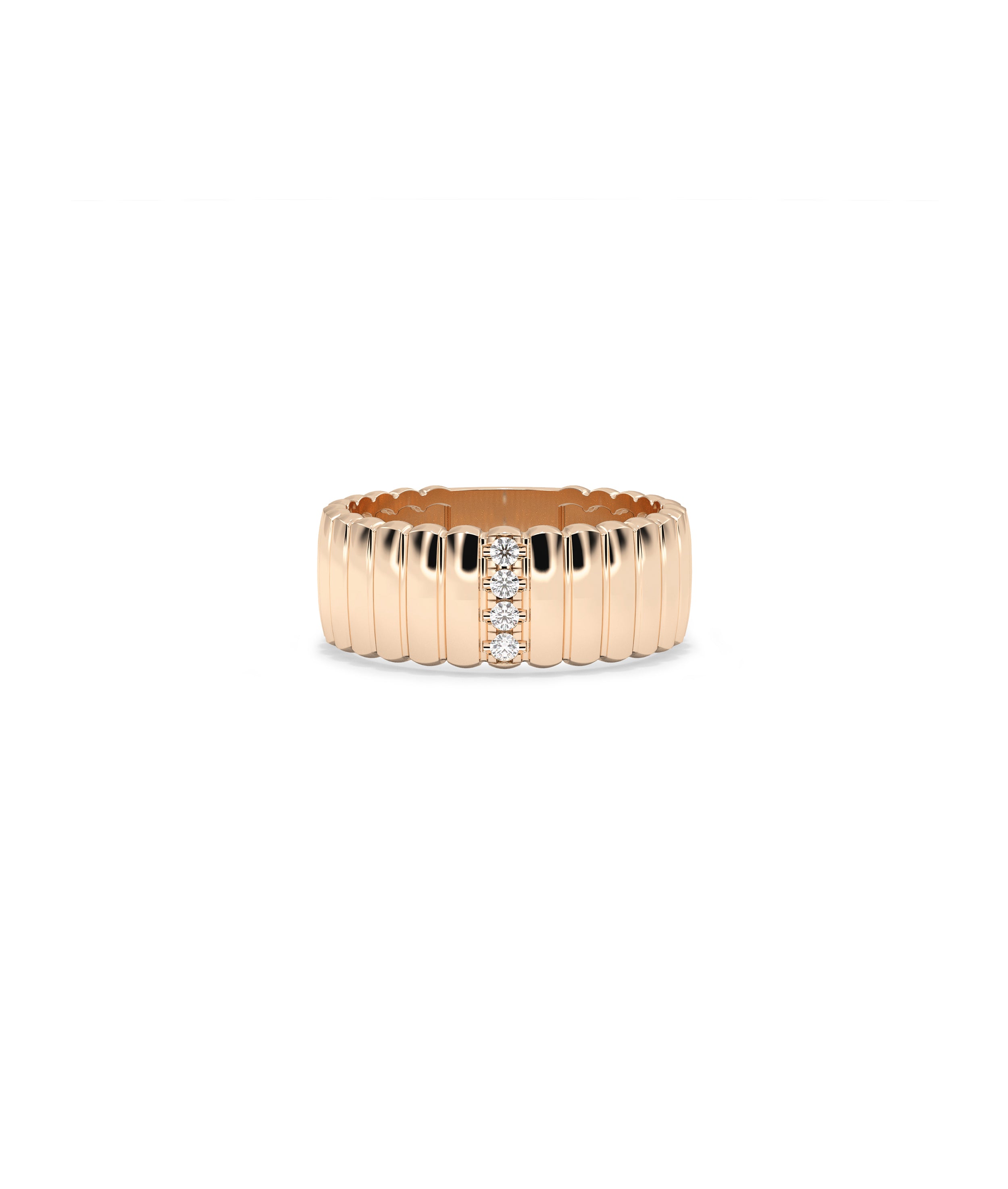 Wide Single Row Diamond Groove Band Ring