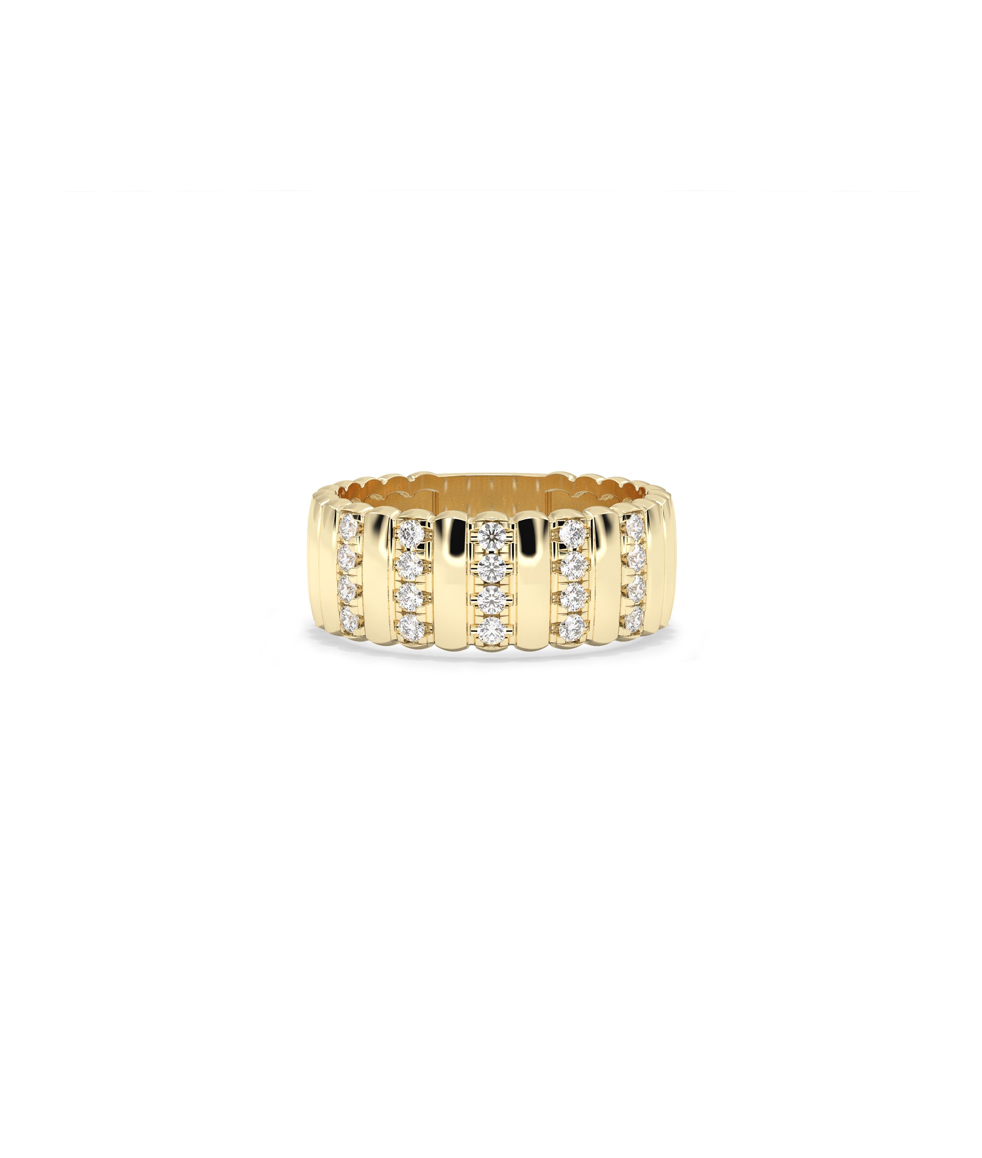 "Wide Station Diamond Groove Band Ring - Elegant Diamond Band Ring"