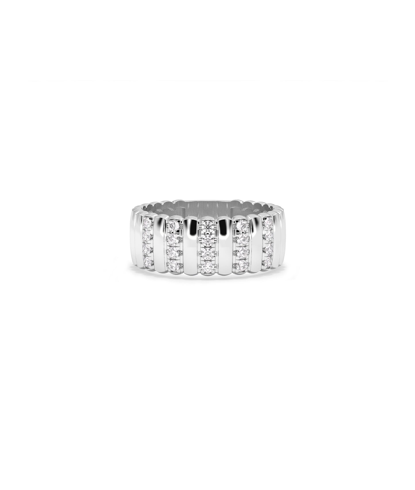 Wide Station Diamond Groove Band Ring