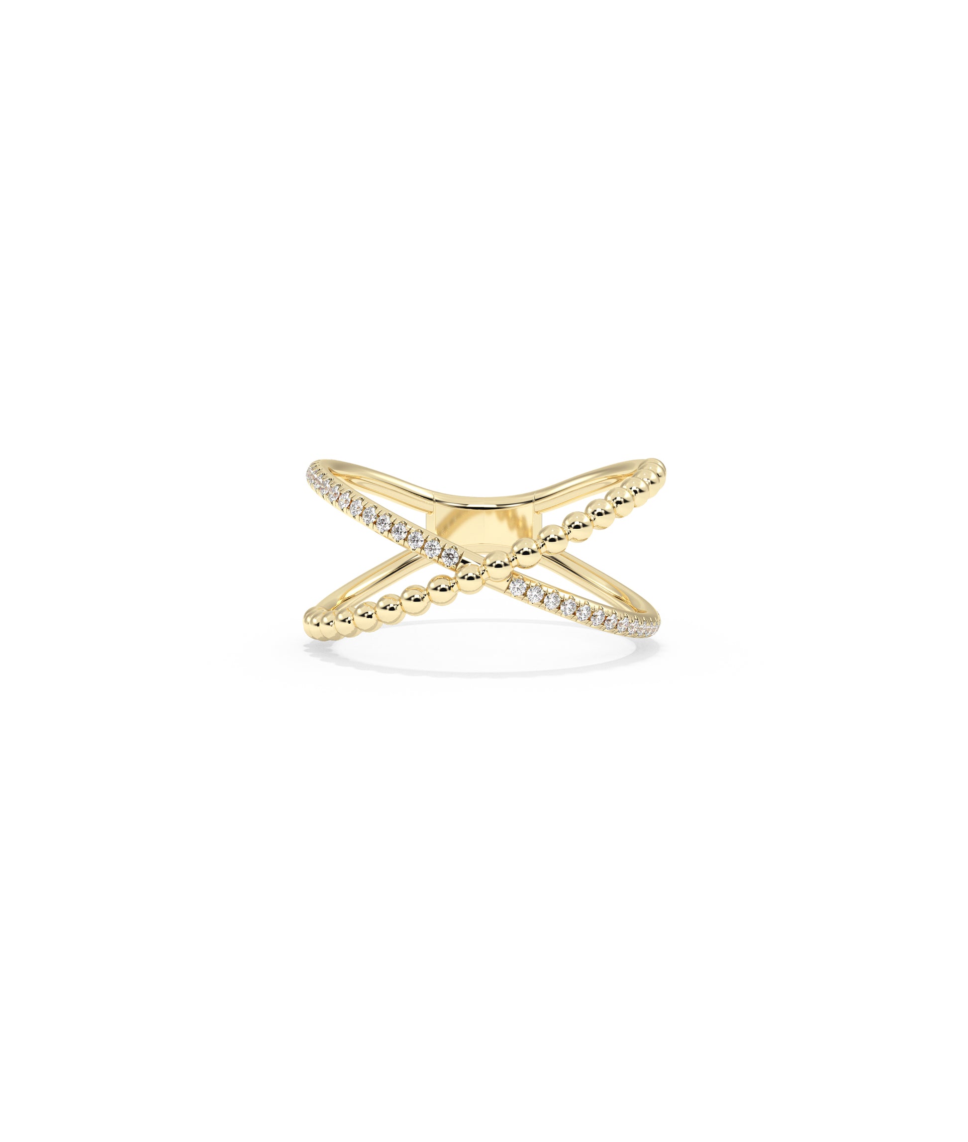 Diamond Line & Beaded Cross Ring | 14k Gold Engagement Ring