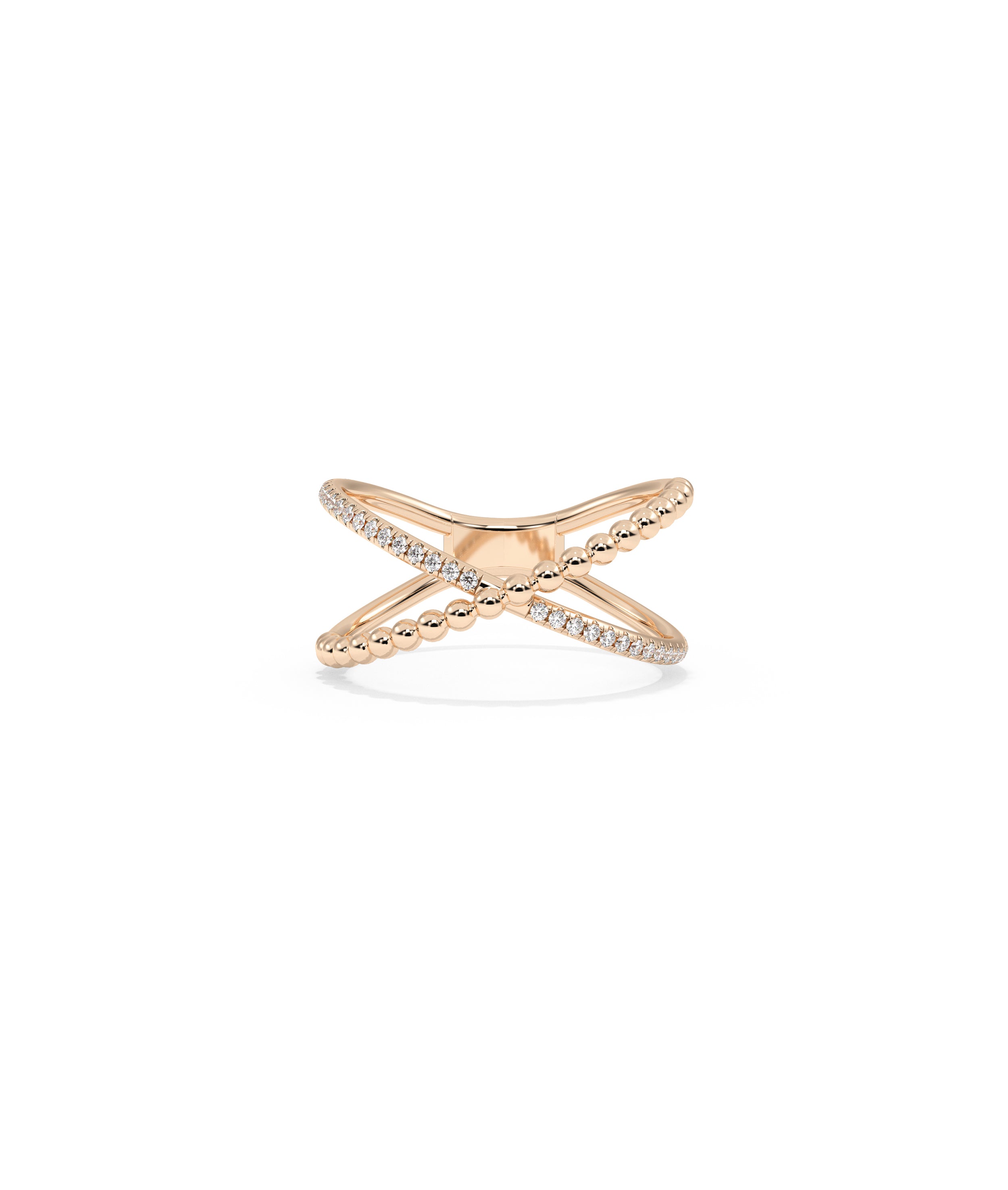 Diamond Line & Beaded Cross Ring | 14k Gold Engagement Ring