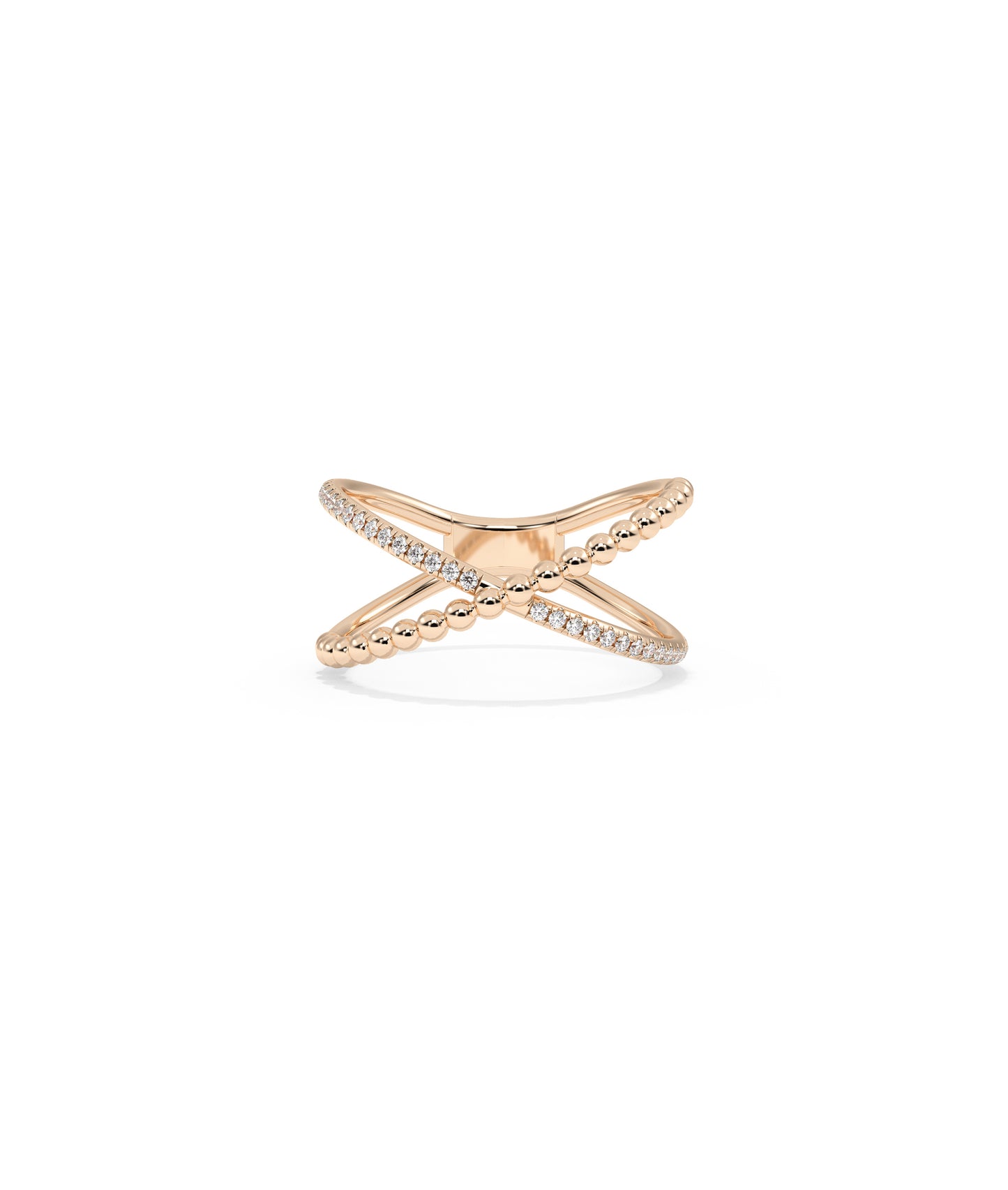 Diamond Line & Beaded Cross Ring | 14k Gold Engagement Ring