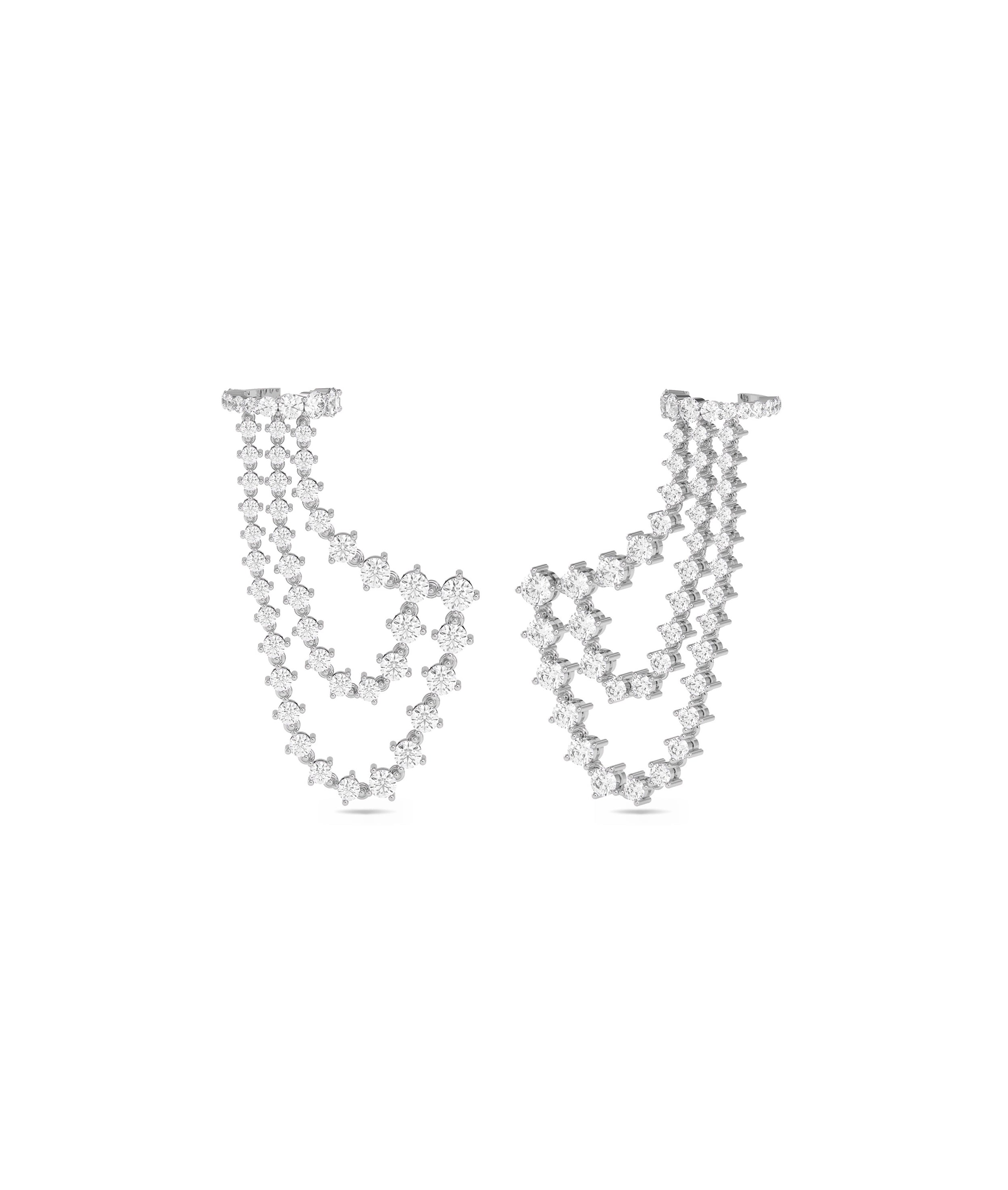 Multi Row Diamond Cuff Dangle Earrings - diamond earrings