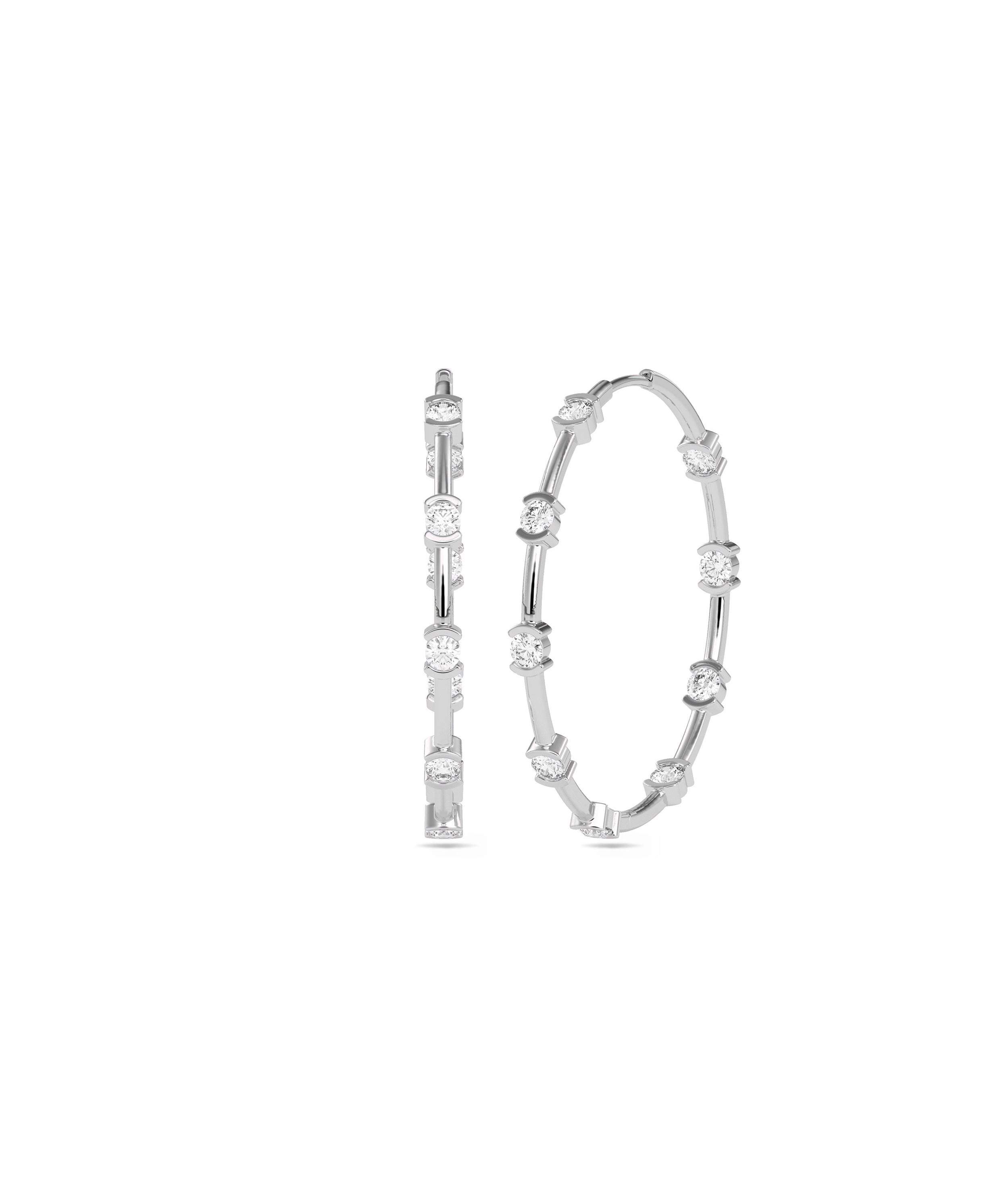 Diamond Station Round Hoop Earring | Diamond Earrings Design