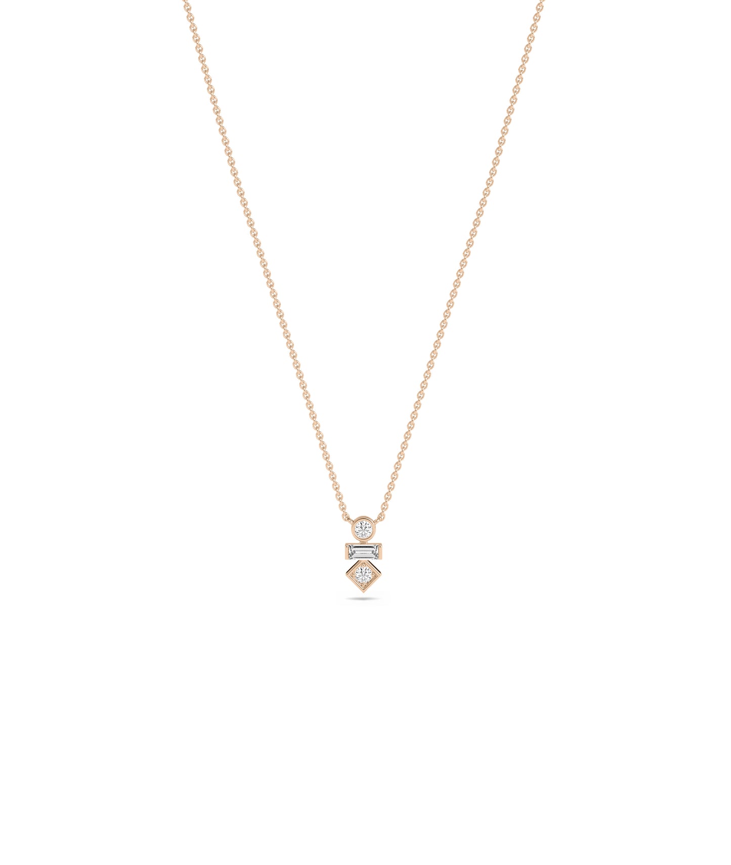 3 Stone Stacked Diamond Necklace - Everyday Jewelry