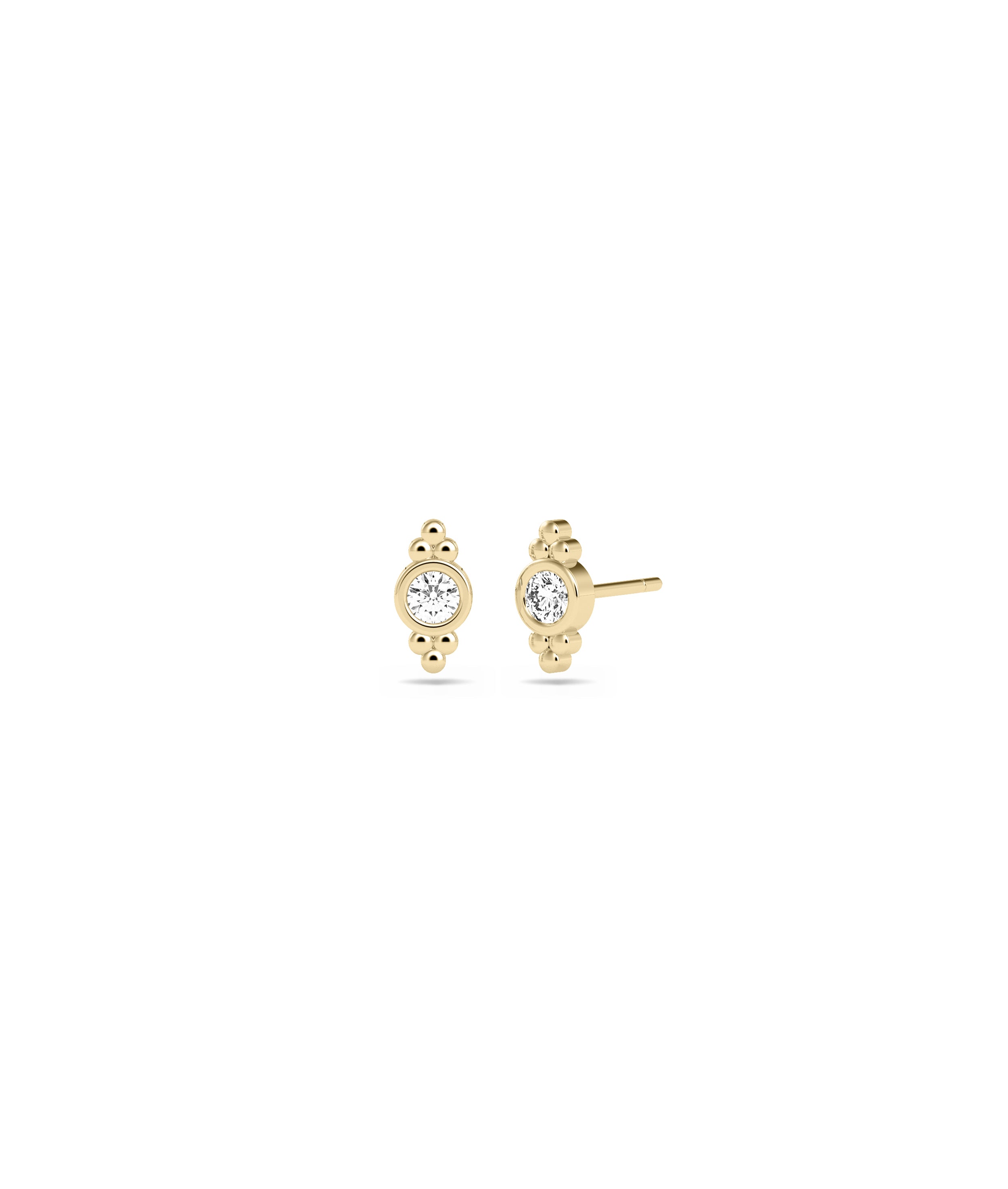 "Top and Bottom Beaded Diamond Stud Earrings - Stylish Diamond Earrings for Everyday Jewelry"