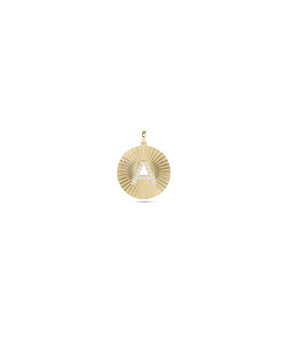 Gold Groove Coin Charm with Diamond Intial