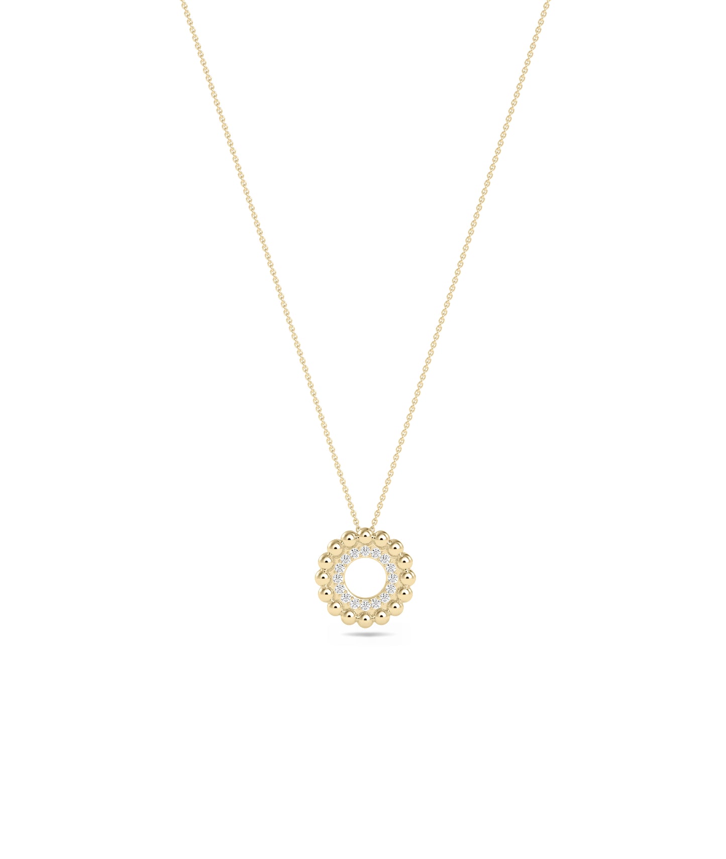 Gold Beaded Circle with Diamond Outline Charm