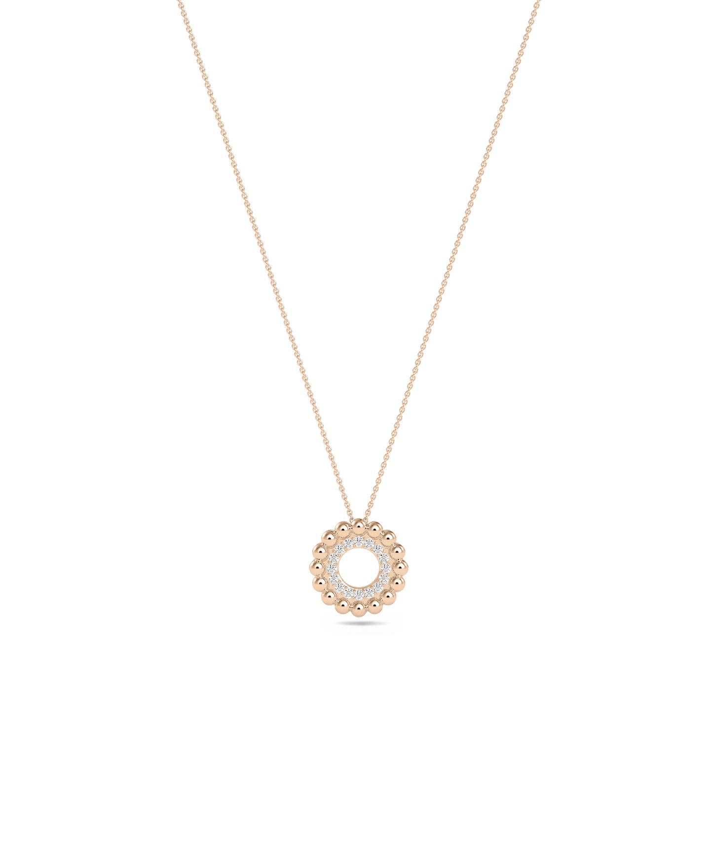 Gold Beaded Circle with Diamond Outline Charm