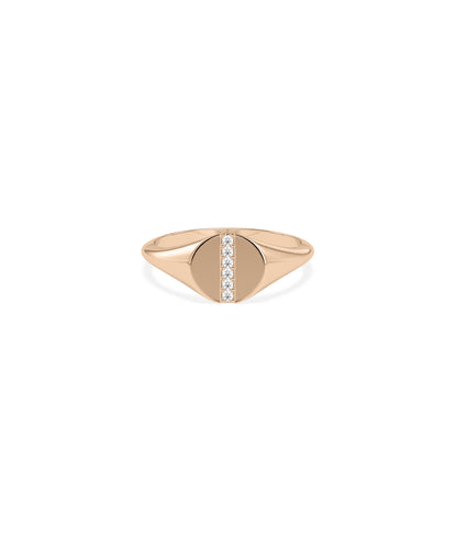 Diamond Straight Line Circle Signet Band Ring