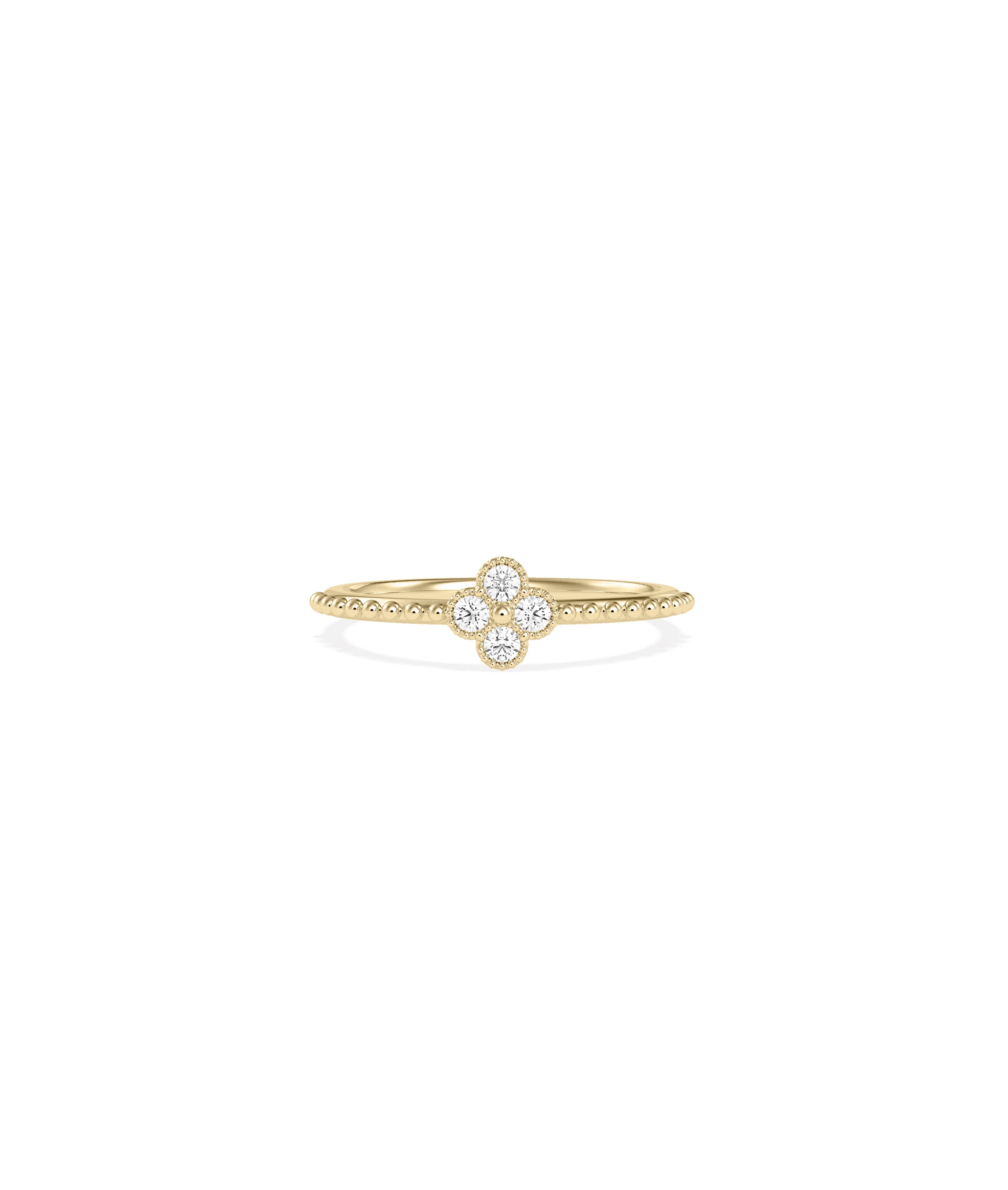 Diamond Clover Beaded Band Ring