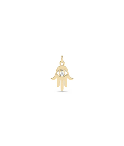 Gold Hamsa Diamond Solitaire Charm - Everyday Jewelry