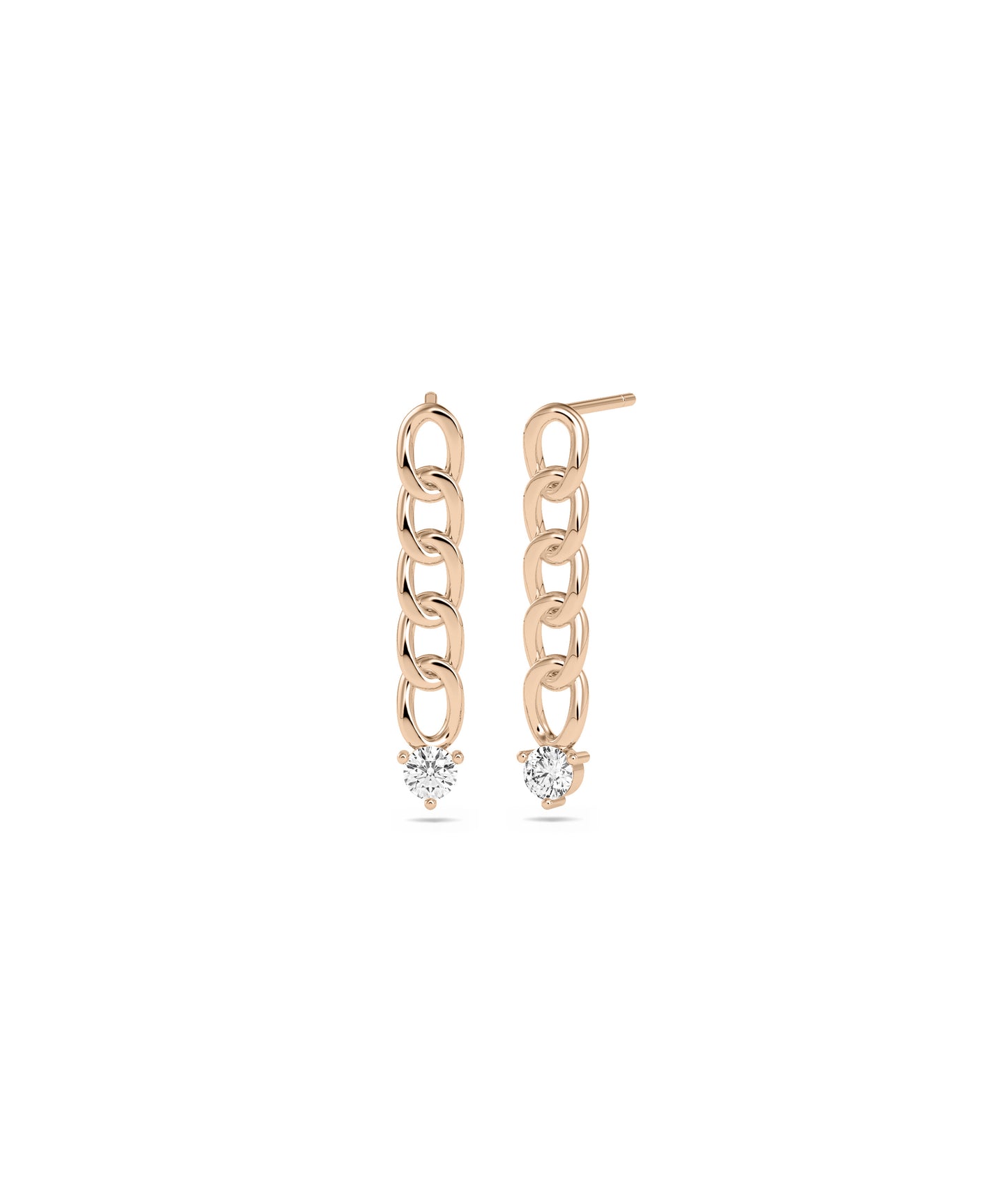 Diamond Solitaire Curb Link Earrings - Elegant Diamond Earrings 