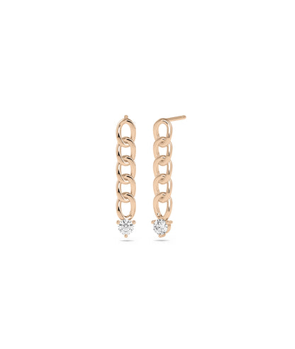 Diamond Solitaire Curb Link Earrings - Elegant Diamond Earrings 