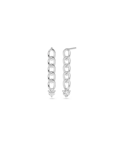 Diamond Solitaire Curb Link Earrings - Elegant Diamond Earrings 