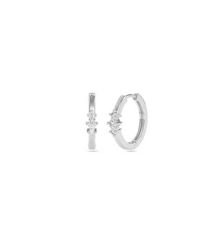 Diamond 3 Stone Hoop Earrings - Elegant Diamond Earrings for Everyday Jewelry