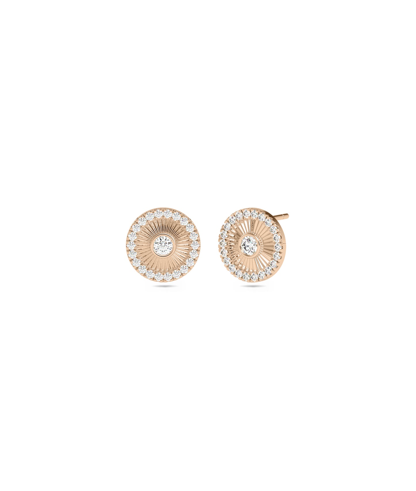 Diamond Halo Groove Disc Earring with Diamond Solitaire | Everyday Jewelry