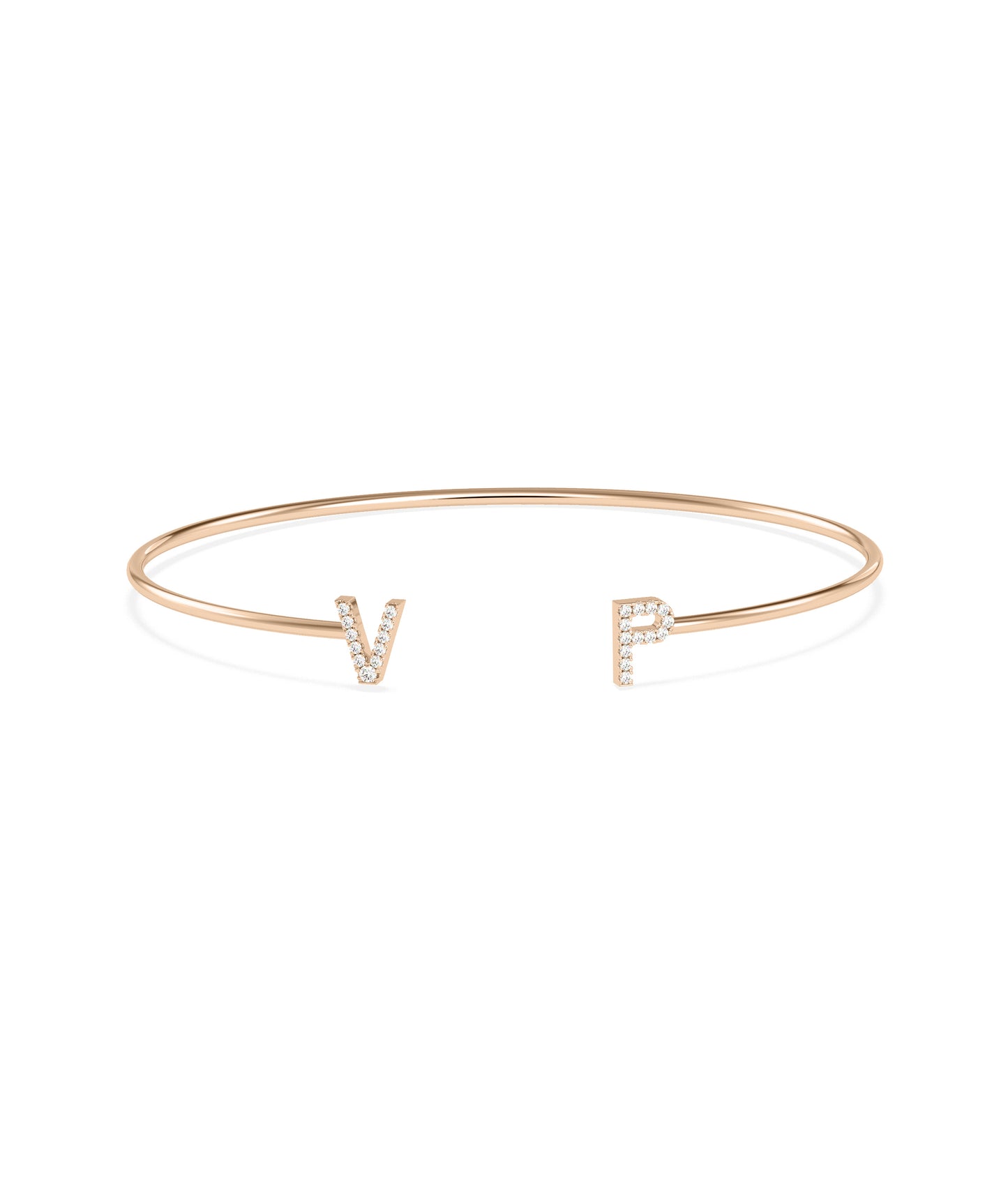 Diamond Initials Open Bangle | Gold Diamond Bangle