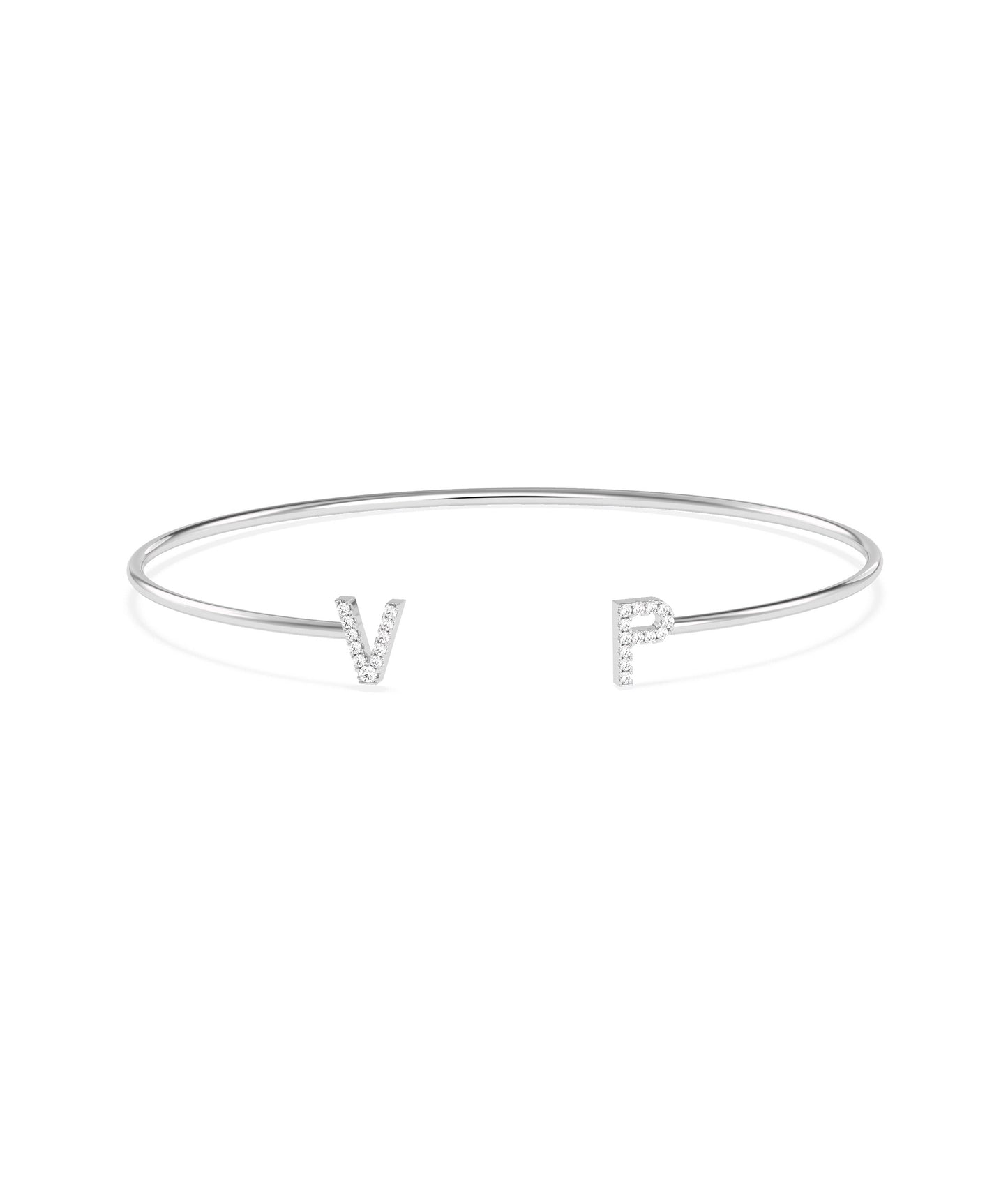 Diamond Initials Open Bangle | Gold Diamond Bangle