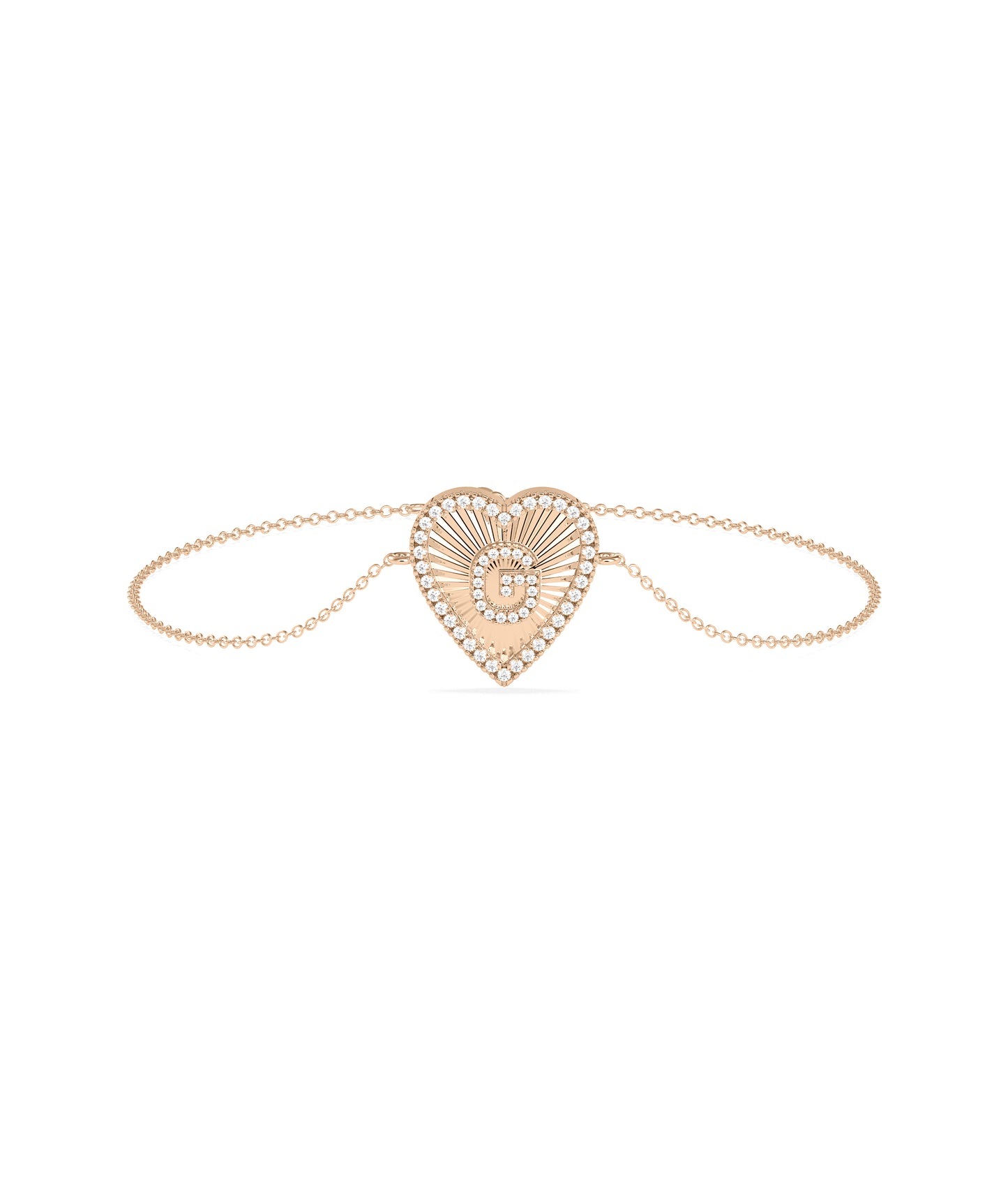 Diamond Heart Shape Initial Bracelet - Personalized Jewelry Gift