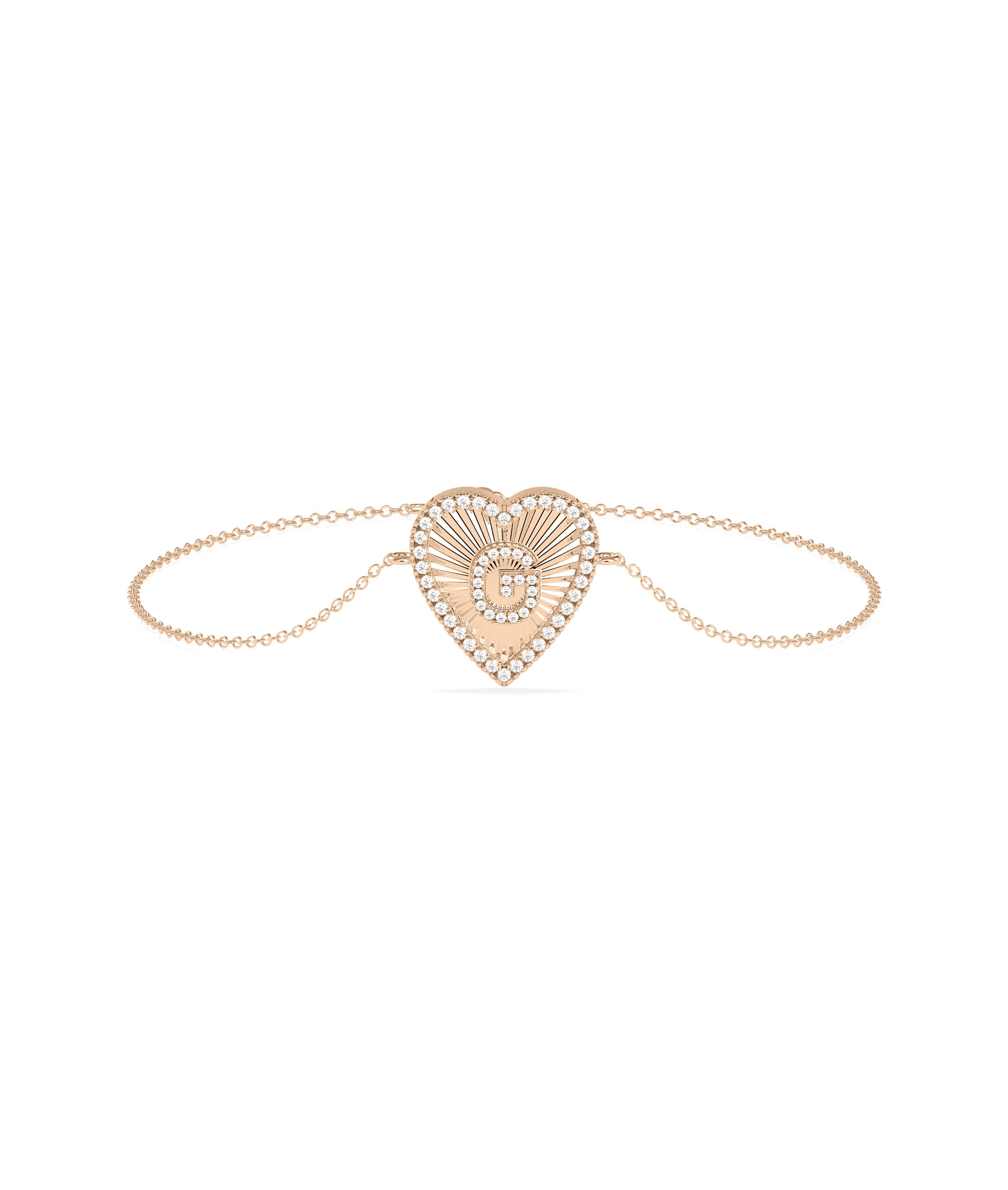 Diamond Heart Shape Initial Bracelet - Personalized Jewelry Gift