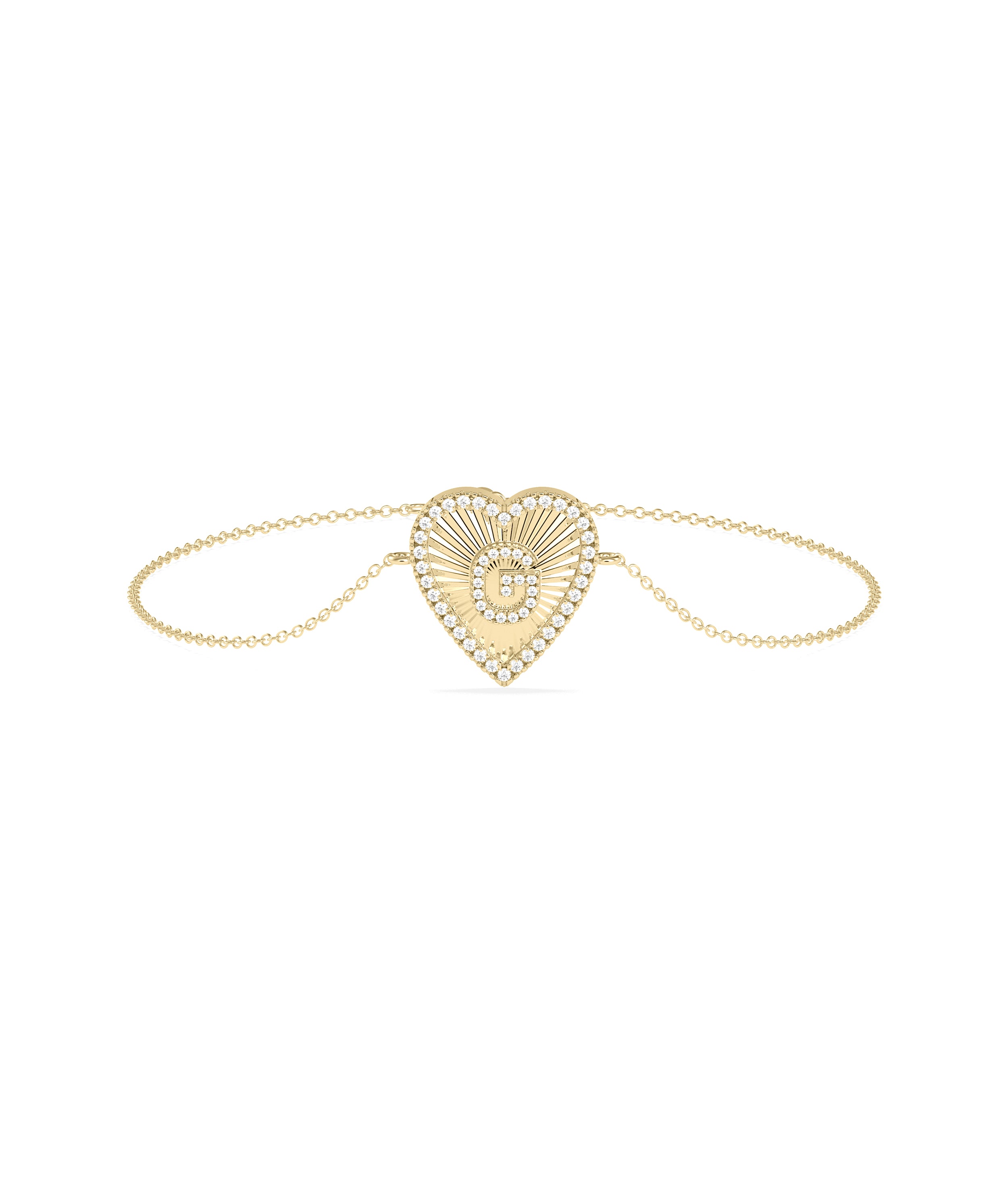 Diamond Heart Shape Initial Bracelet - Personalized Jewelry Gift