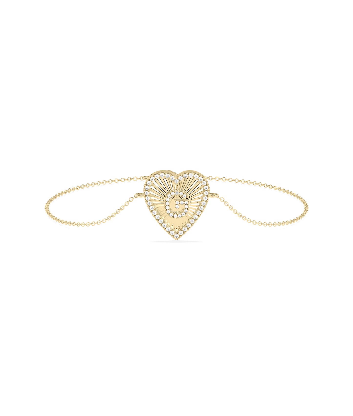 Diamond Heart Shape Initial Bracelet - Personalized Jewelry Gift