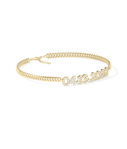 Custom Diamond Pave Date Curb Link Bracelet - Elegant Diamond Bangle Bracelet