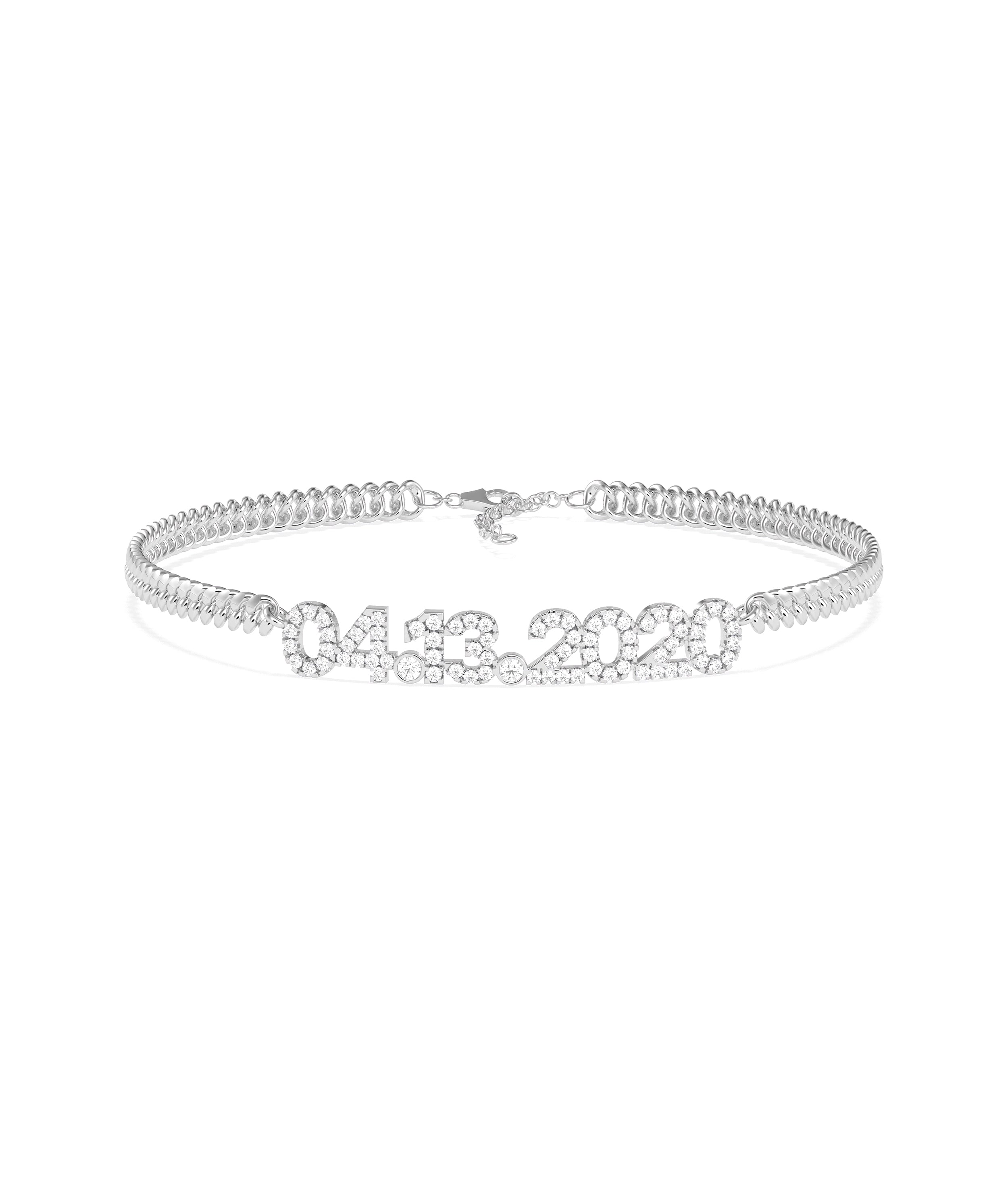 Custom Diamond Pave Date Curb Link Bracelet - Elegant Diamond Bangle Bracelet