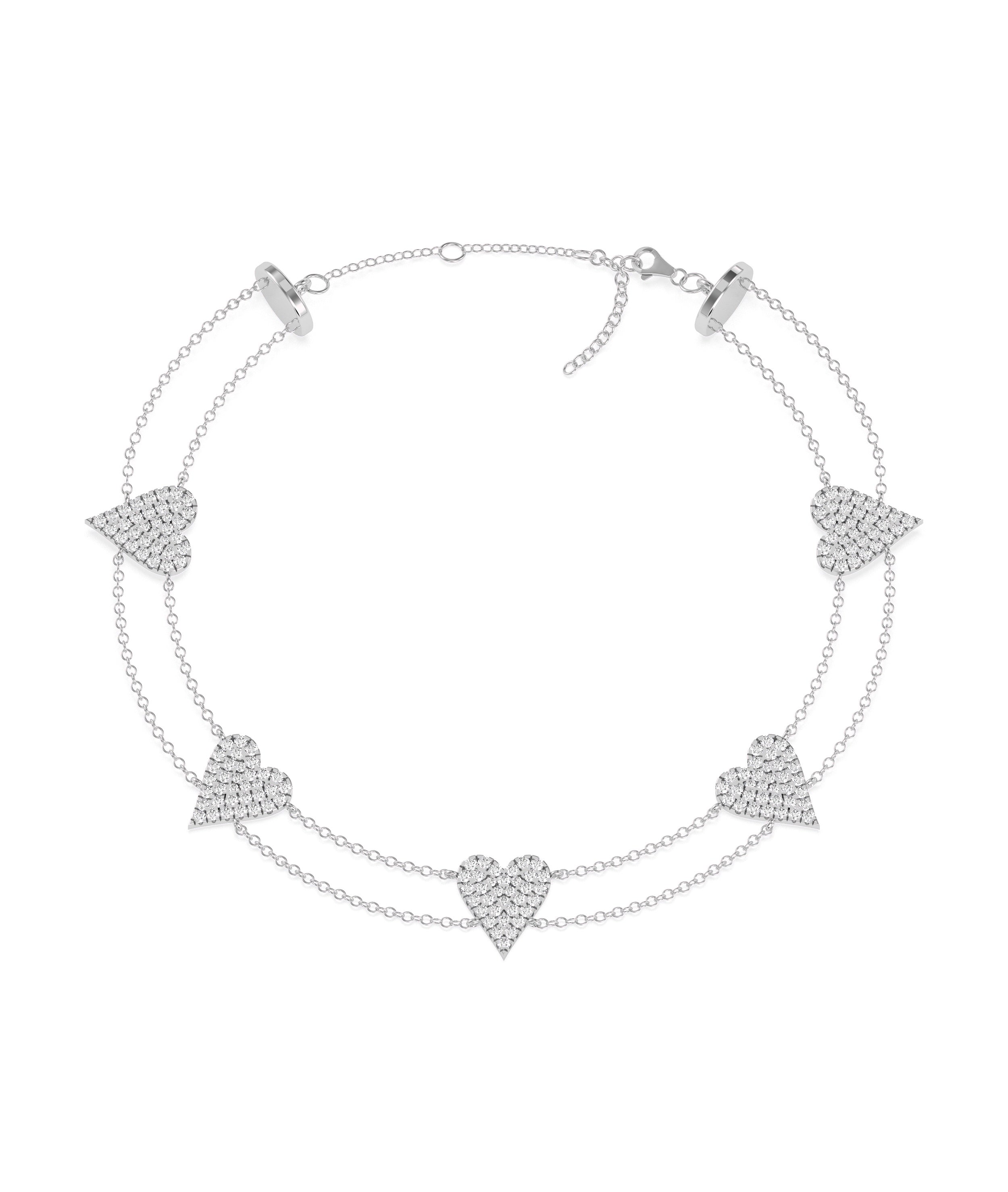 Diamond Heart Pave Bracelet | 2 Row Cable Chain | Luxury Jewelry